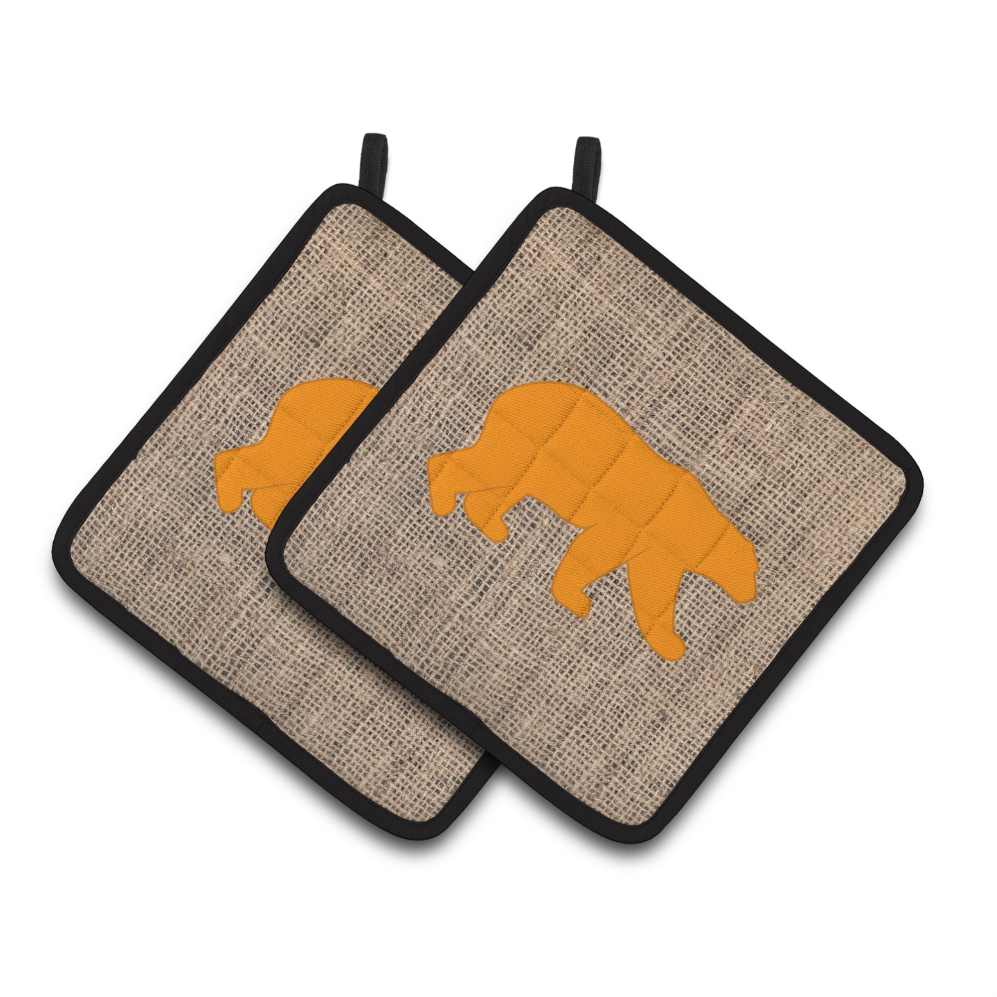 'Caroline'S Treasures Bear Faux Burlap & Orange Pair Of Pot Holders Bb1005-Bl-Or-Pthd, 7.5Hx7.5W, Multicolor''