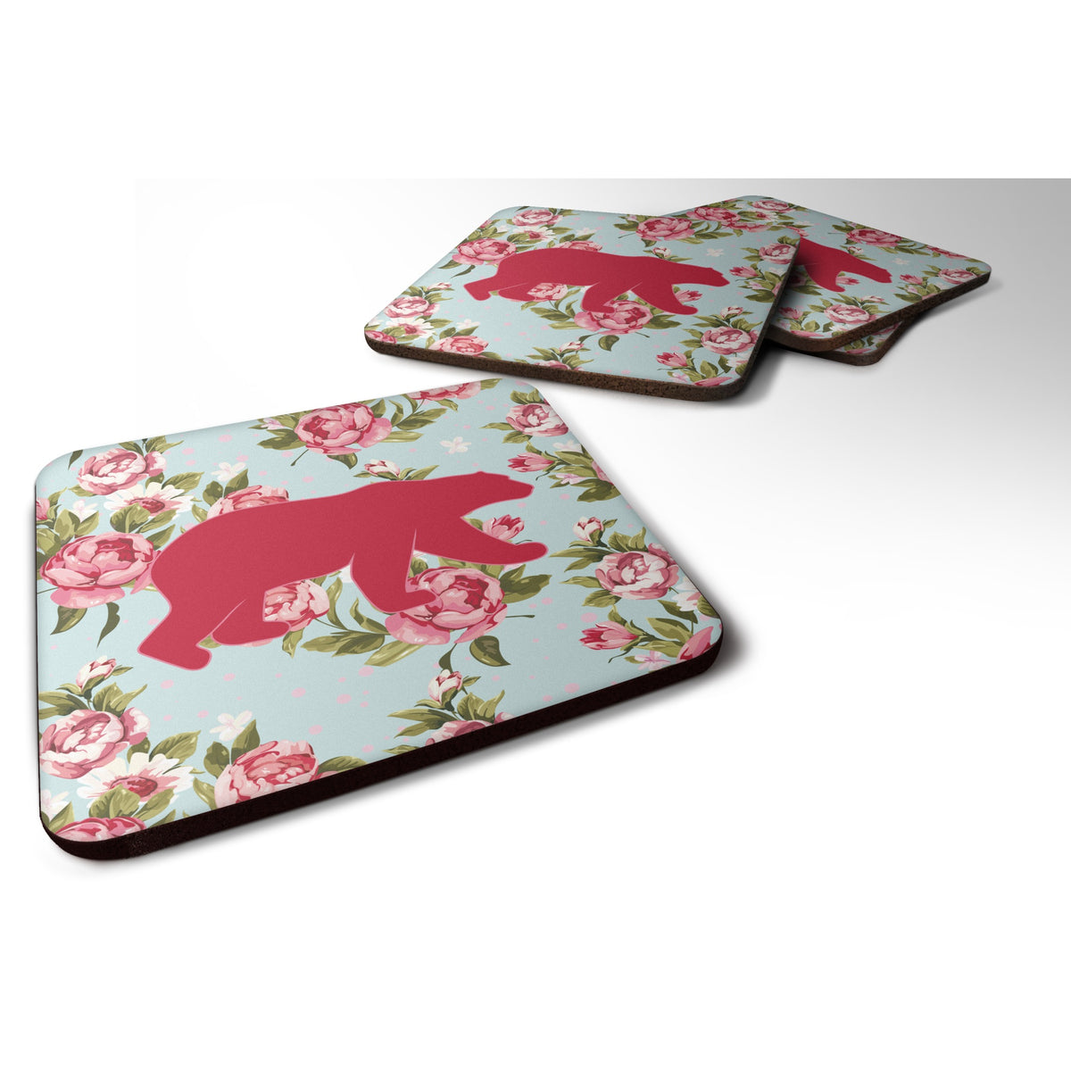 'Caroline'S Treasures Bb1005-Rs-Bu-Fc Bear Shabby Chic Blue Roses Foam Coasters (Set Of 4), 3.5'''' H X 3.5'''' W, Multicolor''