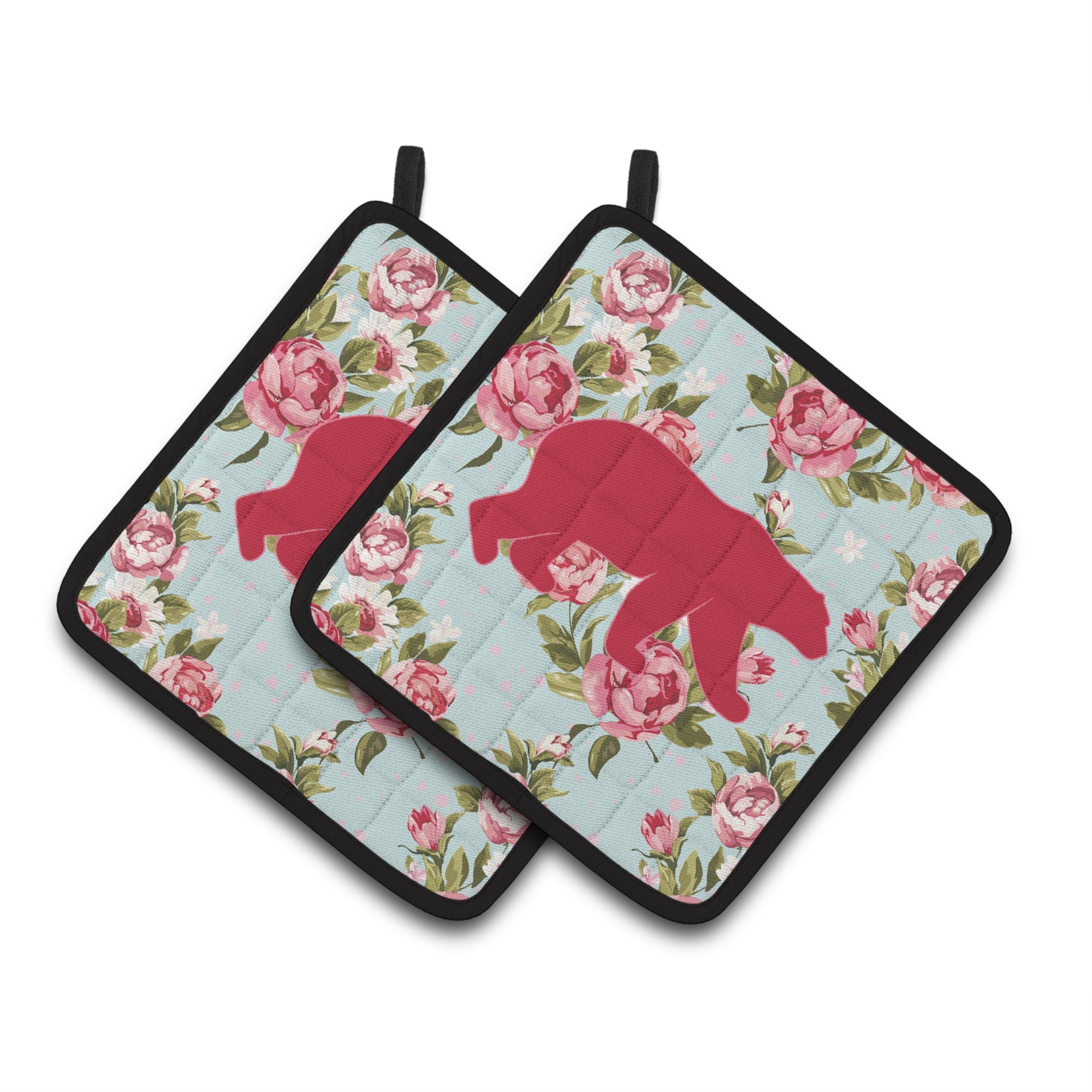 'Caroline'S Treasures Bear Shabby Chic Blue Roses Pair Of Pot Holders Bb1005-Rs-Bu-Pthd, 7.5Hx7.5W, Multicolor''