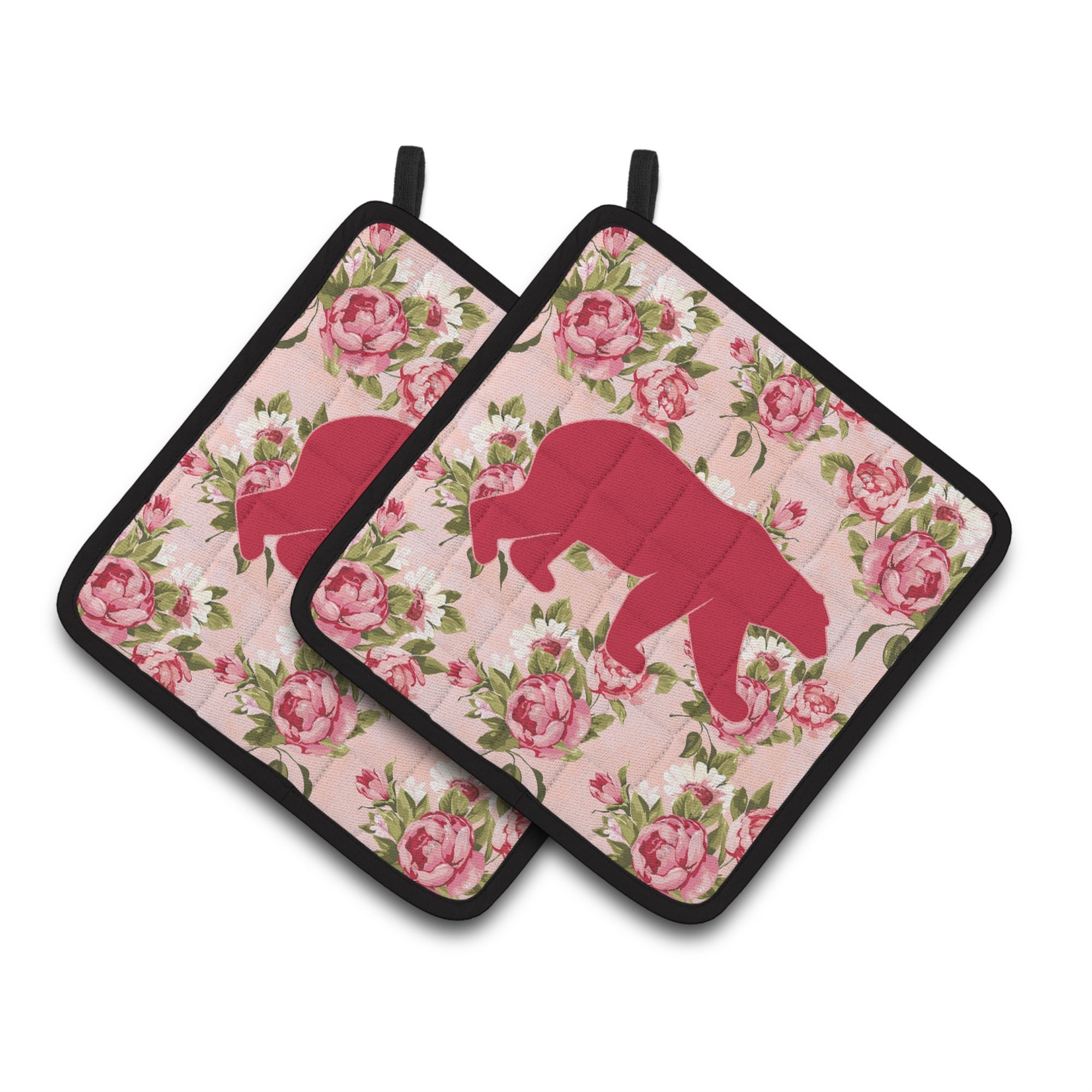 'Caroline'S Treasures Bear Shabby Chic Pink Roses Pair Of Pot Holders Bb1005-Rs-Pk-Pthd, 7.5Hx7.5W, Multicolor''