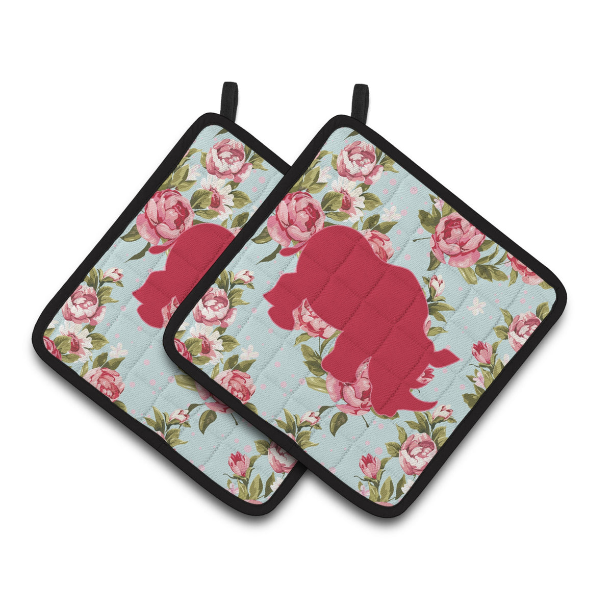 'Caroline'S Treasures Rhinoceros Shabby Chic Blue Roses Pair Of Pot Holders Bb1006-Rs-Bu-Pthd, 7.5Hx7.5W, Multicolor''