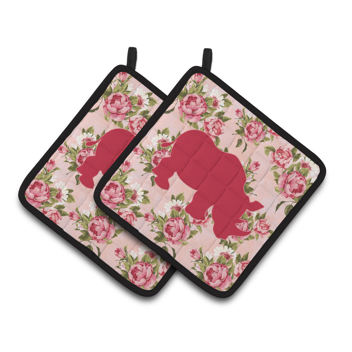 'Caroline'S Treasures Rhinoceros Shabby Chic Pink Roses Pair Of Pot Holders Bb1006-Rs-Pk-Pthd, 7.5Hx7.5W, Multicolor''