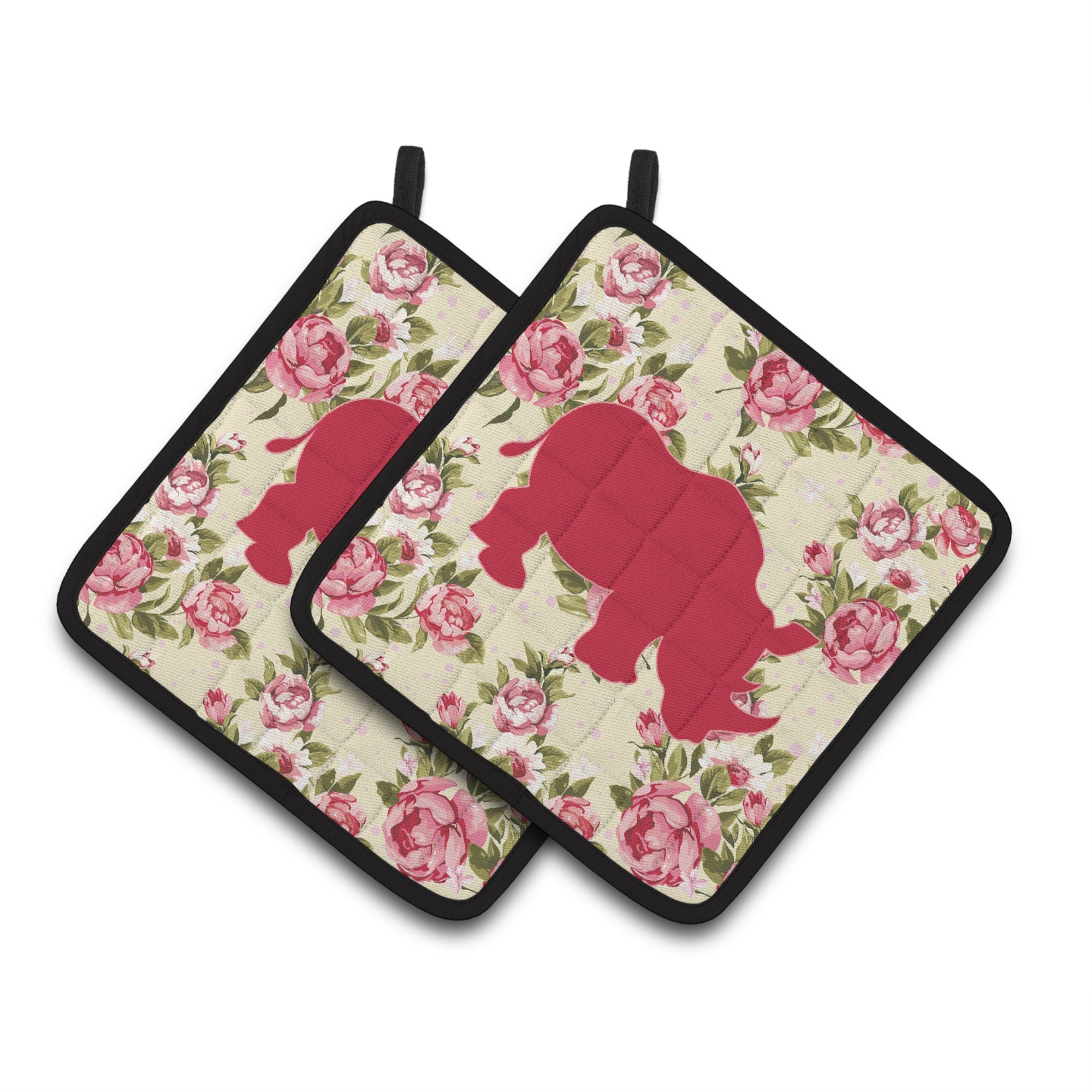 'Caroline'S Treasures Rhinoceros Shabby Chic Yellow Roses Pair Of Pot Holders Bb1006-Rs-Yw-Pthd, 7.5Hx7.5W, Multicolor''