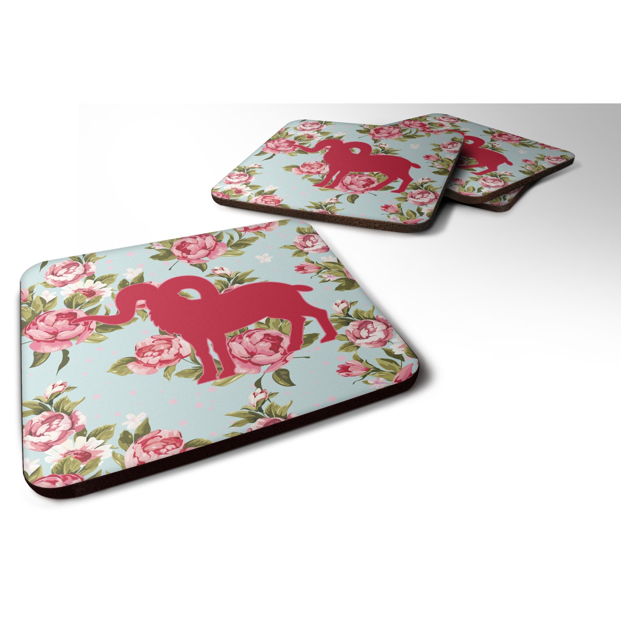 Carolines Treasures BB1007RSBUFC Sheep Shabby Chic Blue Roses Foam Coasters (Set of 4) 3.5 H x 3.5 W Multicolor