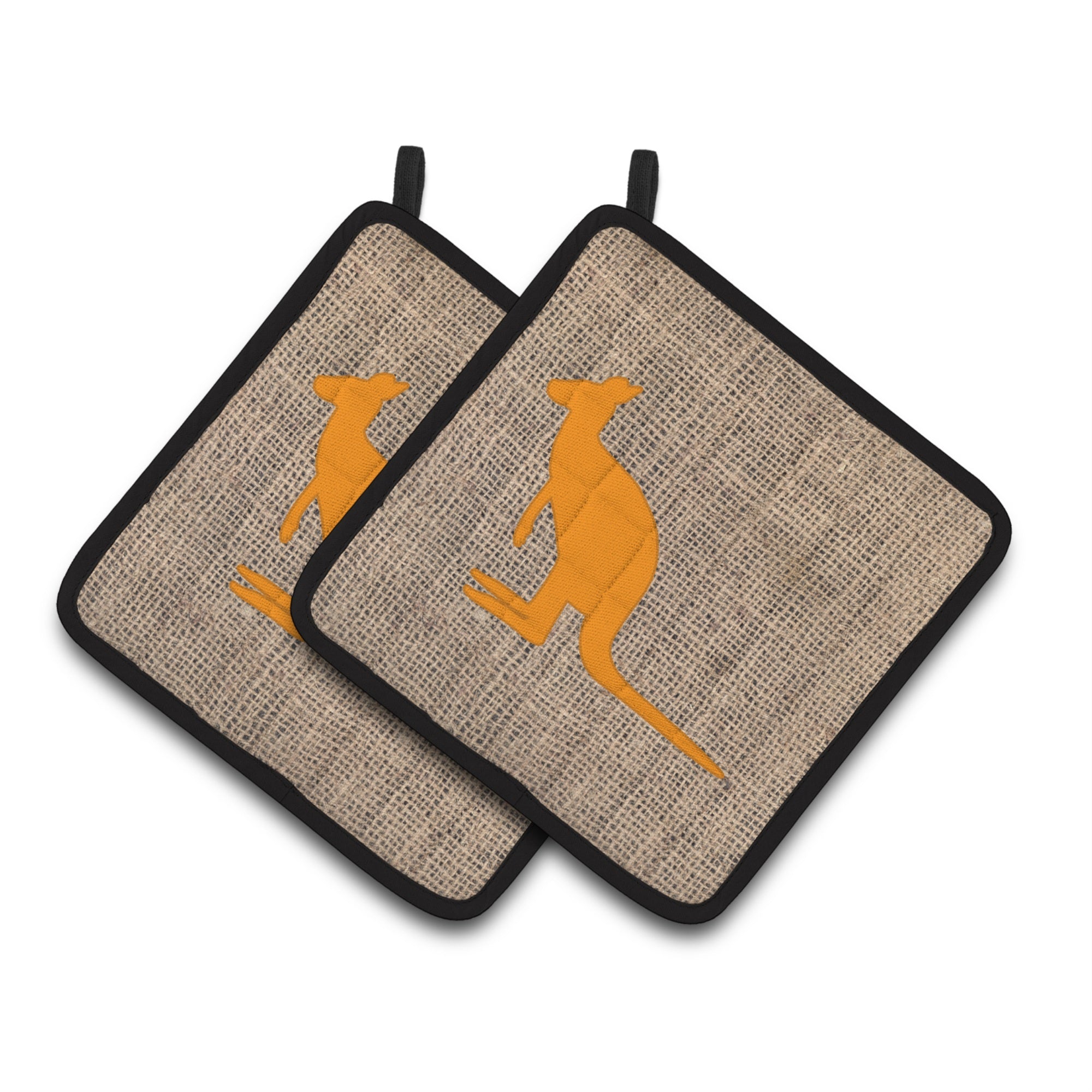 'Caroline'S Treasures Kangaroo Faux Burlap & Orange Pair Of Pot Holders Bb1008-Bl-Or-Pthd, 7.5Hx7.5W, Multicolor''
