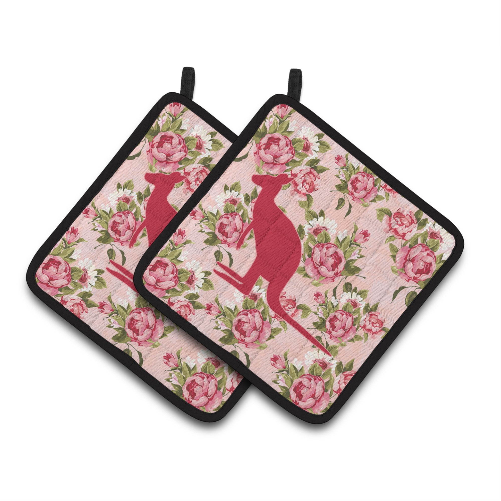 'Caroline'S Treasures Kangaroo Shabby Chic Pink Roses Pair Of Pot Holders Bb1008-Rs-Pk-Pthd, 7.5Hx7.5W, Multicolor''