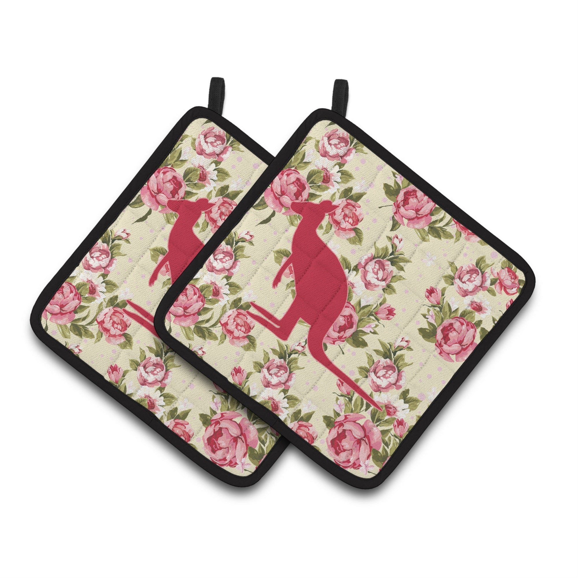 'Caroline'S Treasures Kangaroo Shabby Chic Yellow Roses Pair Of Pot Holders Bb1008-Rs-Yw-Pthd, 7.5Hx7.5W, Multicolor''