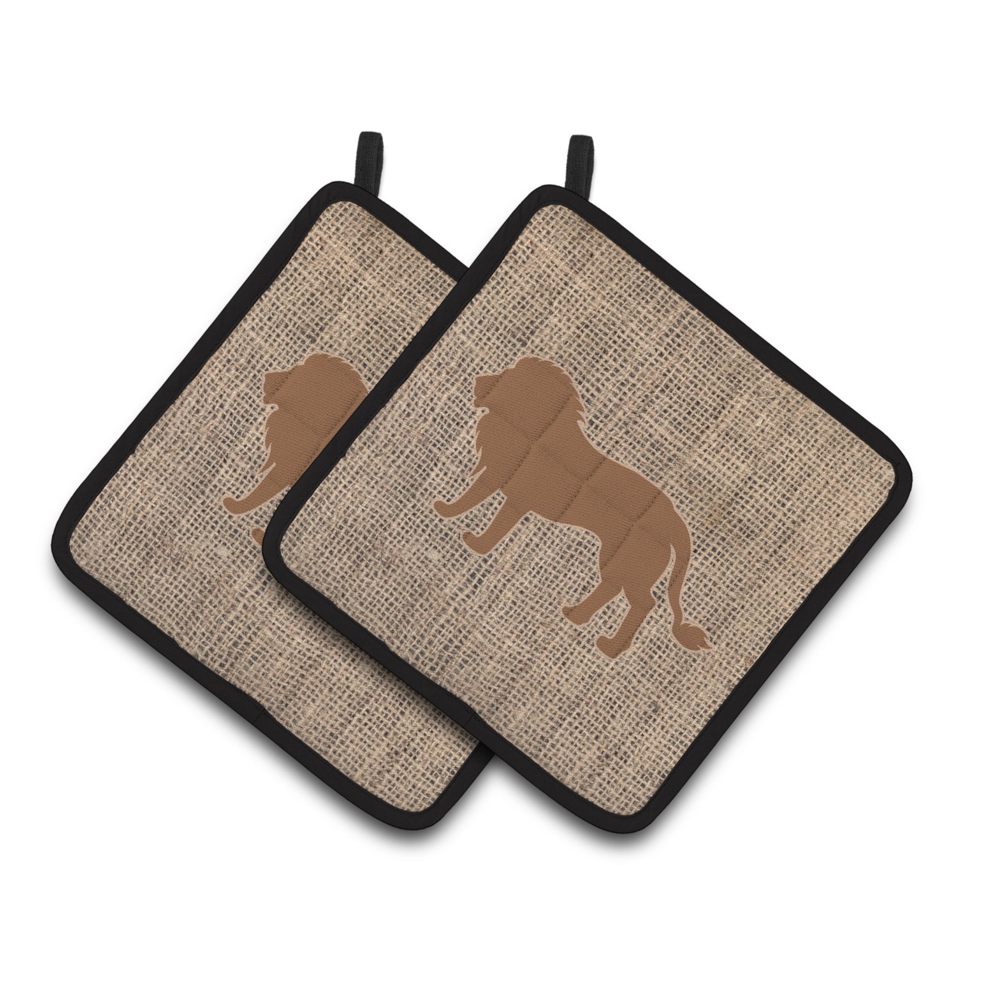 'Caroline'S Treasures Lion Faux Burlap & Brown Pair Of Pot Holders Bb1009-Bl-Bn-Pthd, 7.5Hx7.5W, Multicolor''
