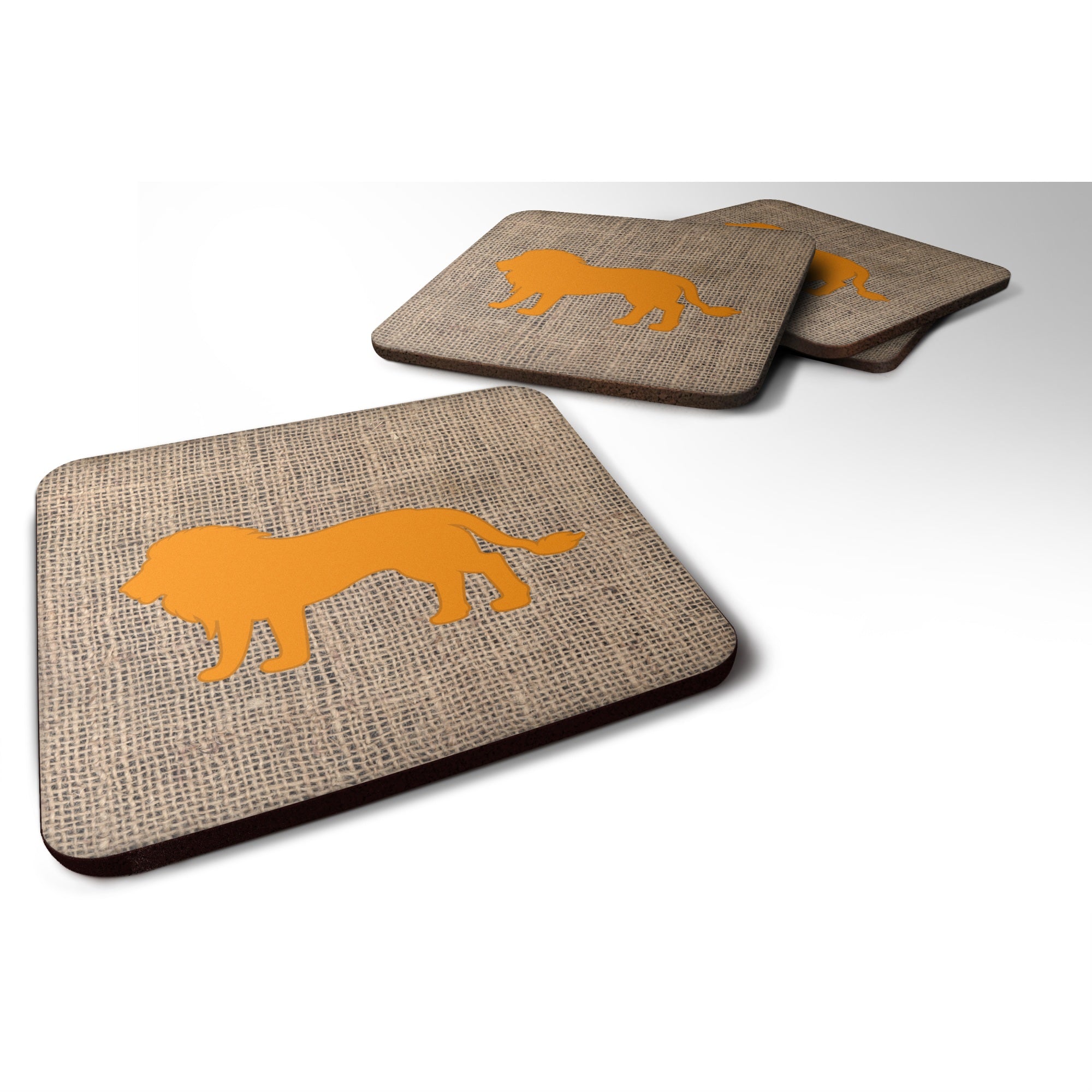 'Caroline'S Treasures Bb1009-Bl-Or-Fc Lion Burlap And Orange Foam Coasters (Set Of 4), 3.5'''' H X 3.5'''' W, Multicolor''