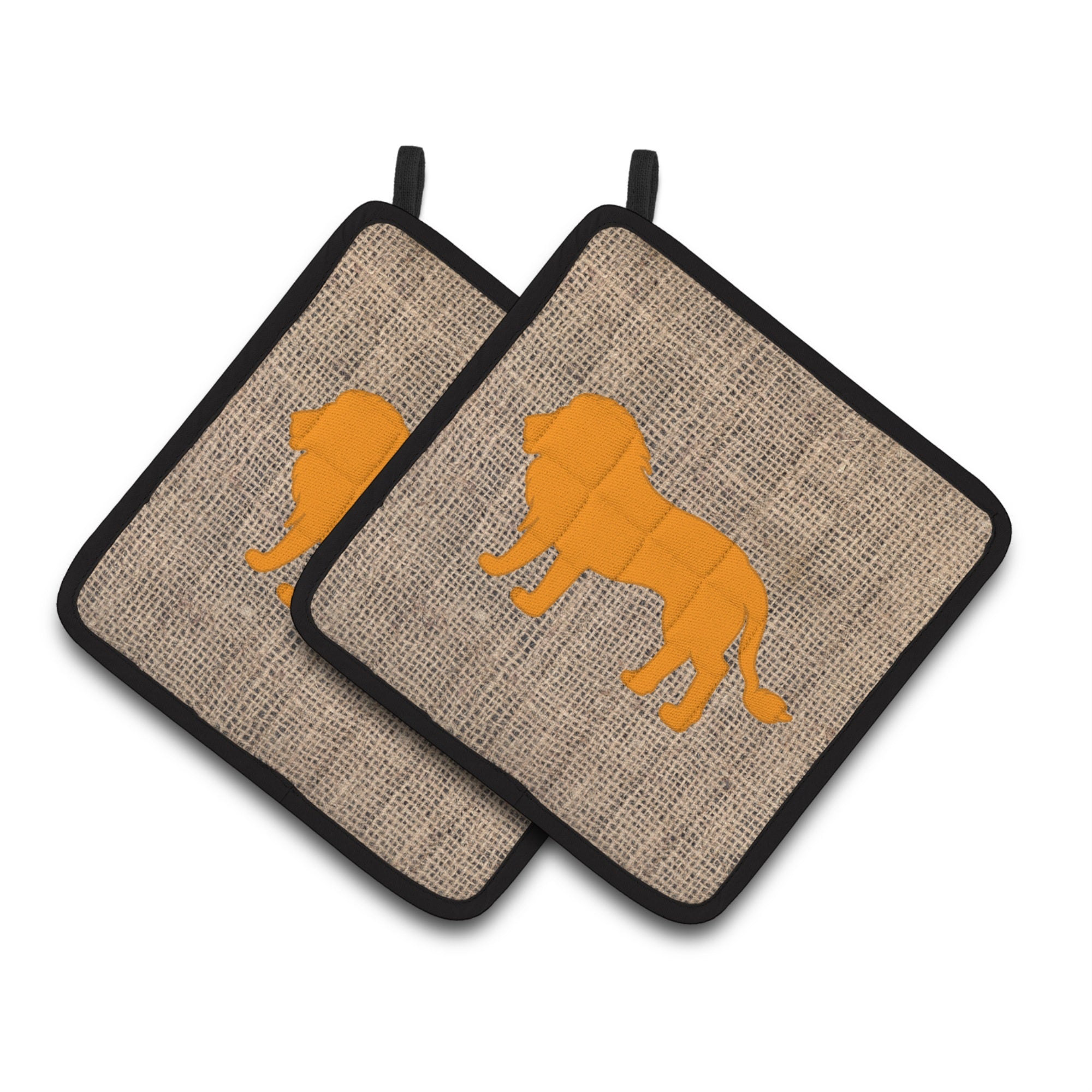 'Caroline'S Treasures Lion Faux Burlap & Orange Pair Of Pot Holders Bb1009-Bl-Or-Pthd, 7.5Hx7.5W, Multicolor''