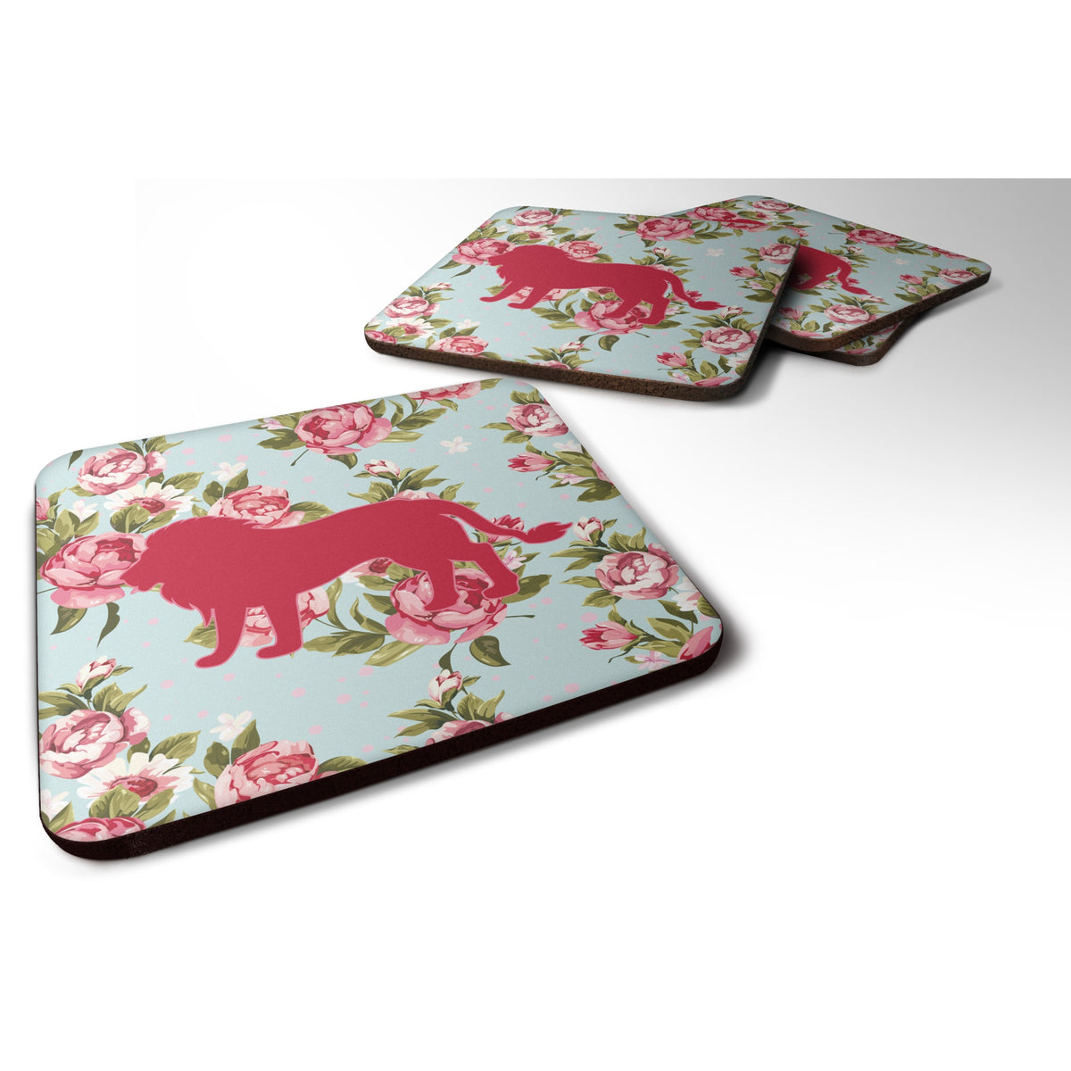 'Caroline'S Treasures Bb1009-Rs-Bu-Fc Lion Shabby Chic Blue Roses Foam Coasters (Set Of 4), 3.5'''' H X 3.5'''' W, Multicolor''