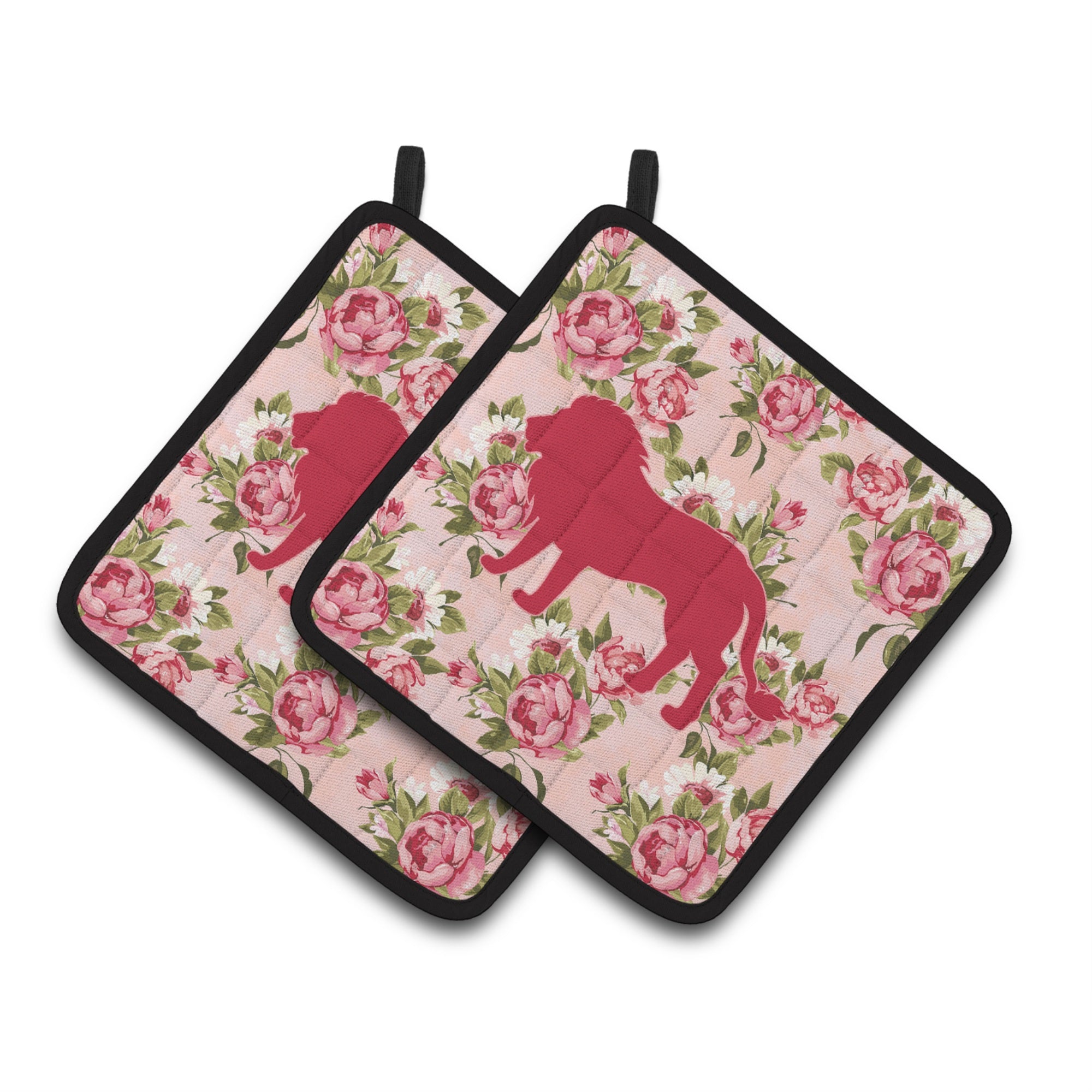 'Caroline'S Treasures Lion Shabby Chic Pink Roses Pair Of Pot Holders Bb1009-Rs-Pk-Pthd, 7.5Hx7.5W, Multicolor''