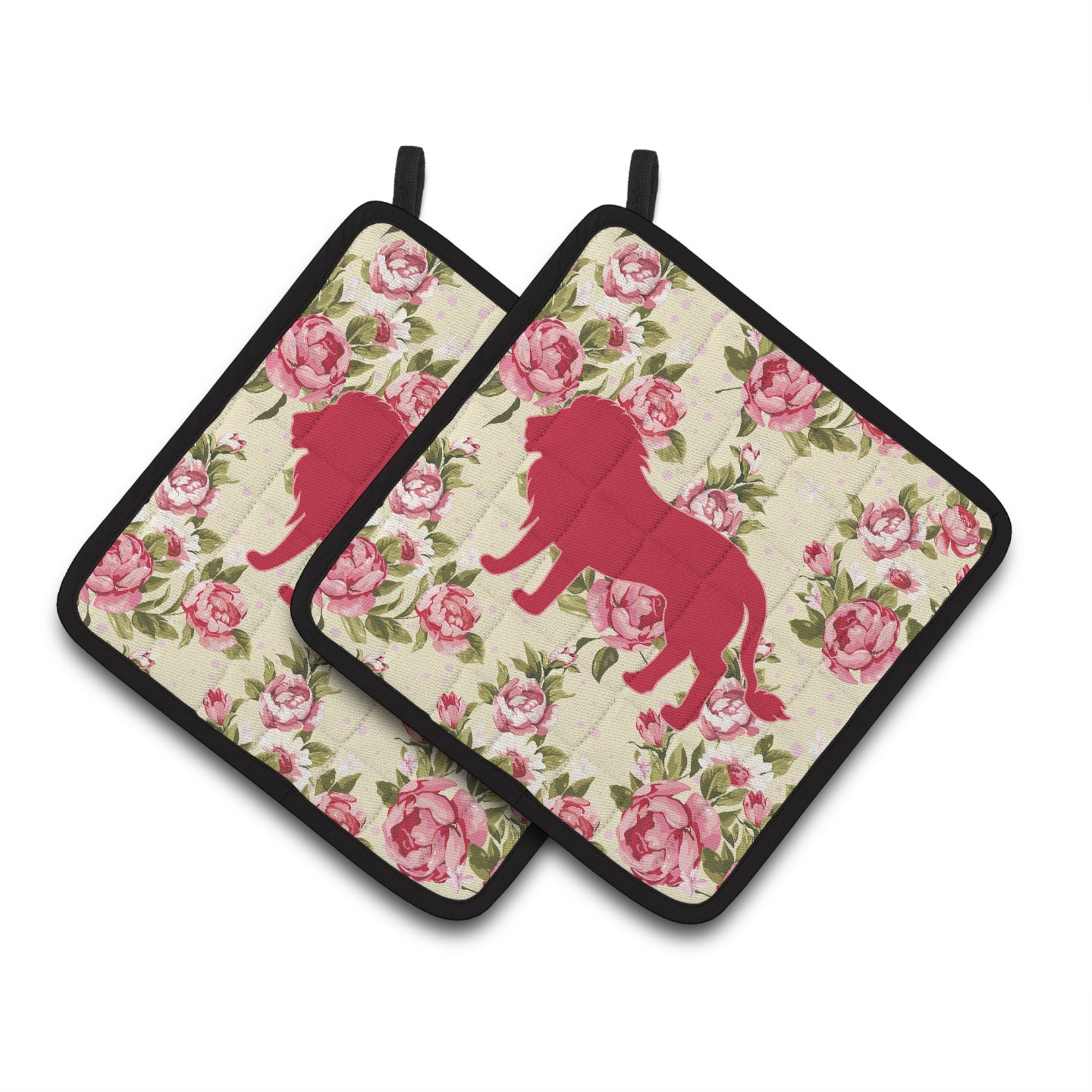 'Caroline'S Treasures Lion Shabby Chic Yellow Roses Pair Of Pot Holders Bb1009-Rs-Yw-Pthd, 7.5Hx7.5W, Multicolor''