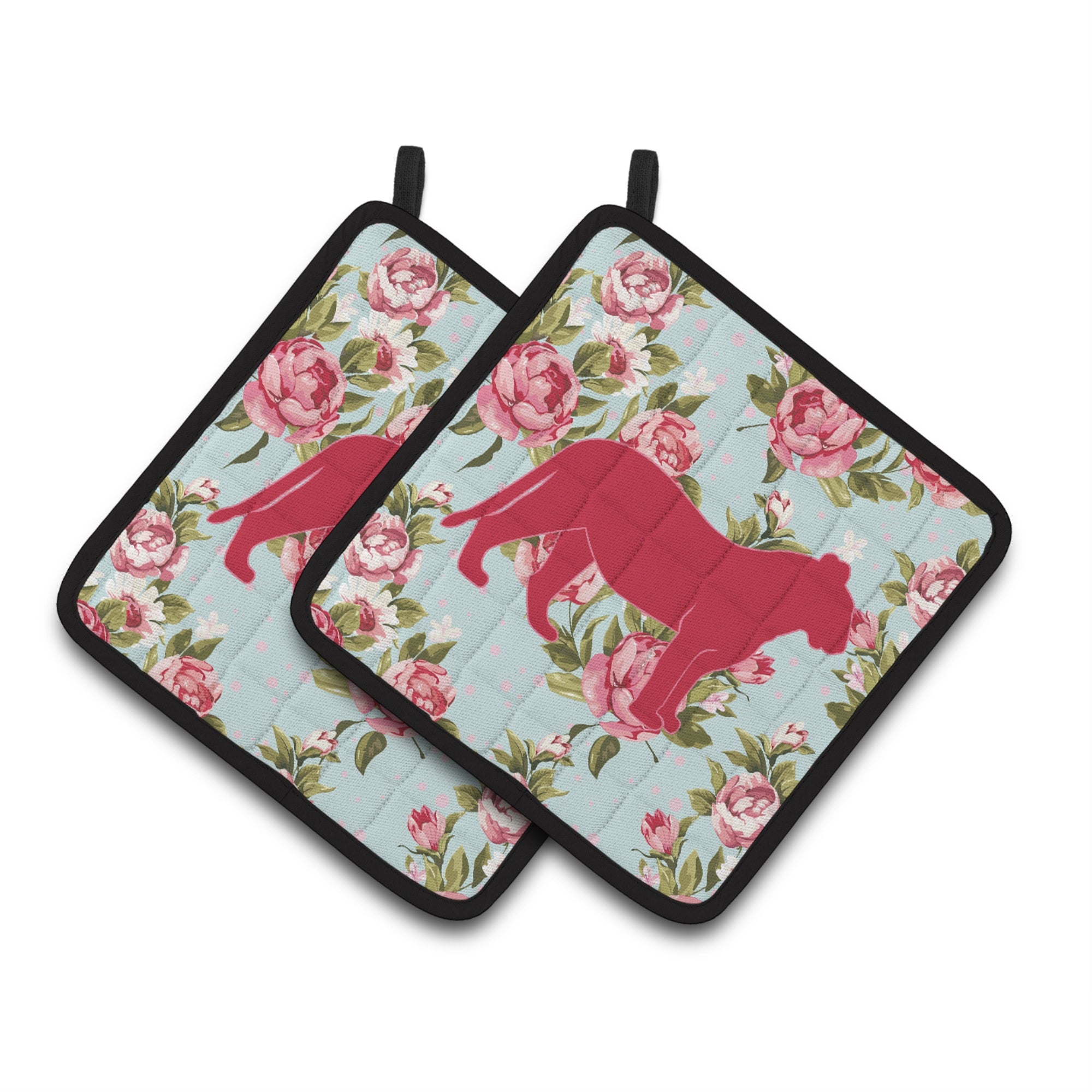 'Caroline'S Treasures Tiger Shabby Chic Blue Roses Pair Of Pot Holders Bb1010-Rs-Bu-Pthd, 7.5Hx7.5W, Multicolor''