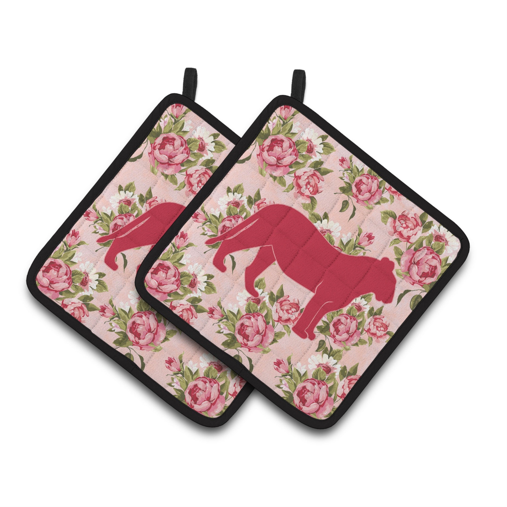 'Caroline'S Treasures Tiger Shabby Chic Pink Roses Pair Of Pot Holders Bb1010-Rs-Pk-Pthd, 7.5Hx7.5W, Multicolor''