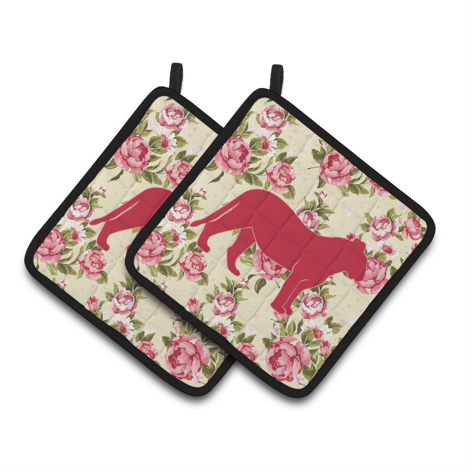 'Caroline'S Treasures Tiger Shabby Chic Yellow Roses Pair Of Pot Holders Bb1010-Rs-Yw-Pthd, 7.5Hx7.5W, Multicolor''