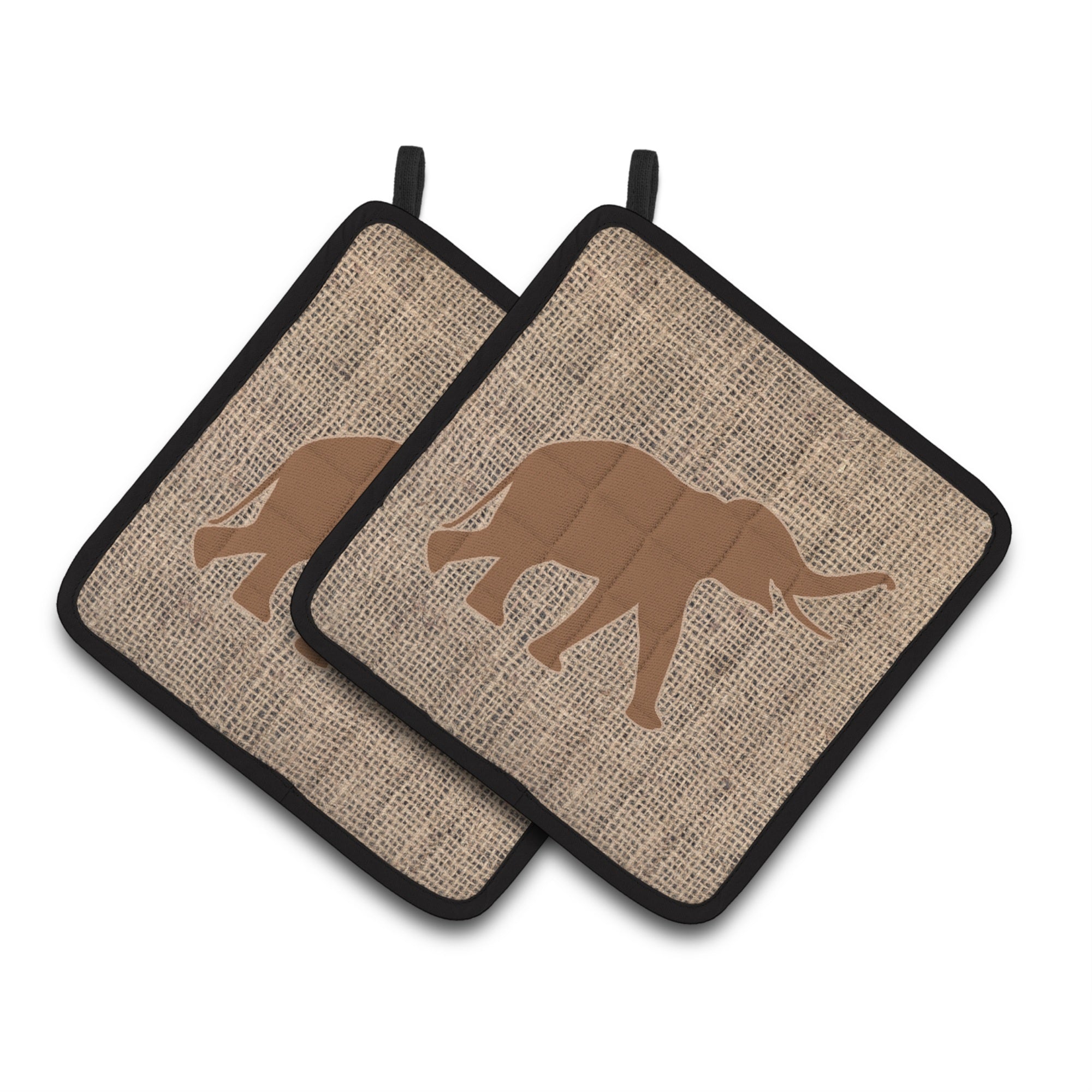 'Caroline'S Treasures Elephant Faux Burlap & Brown Pair Of Pot Holders Bb1011-Bl-Bn-Pthd, 7.5Hx7.5W, Multicolor''
