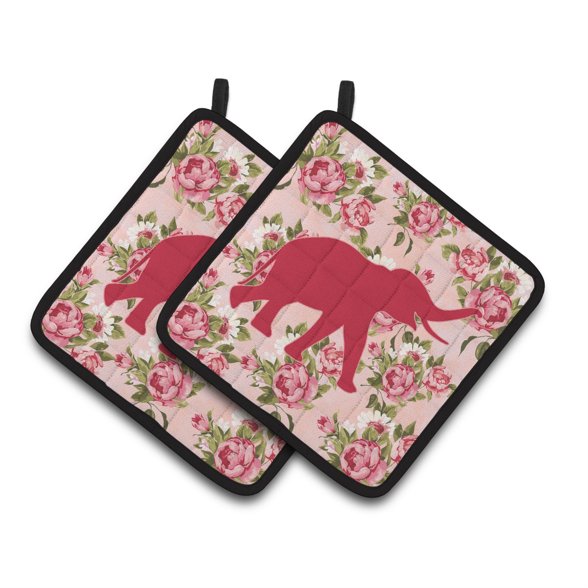 'Caroline'S Treasures Elephant Shabby Chic Pink Roses Pair Of Pot Holders Bb1011-Rs-Pk-Pthd, 7.5Hx7.5W, Multicolor''