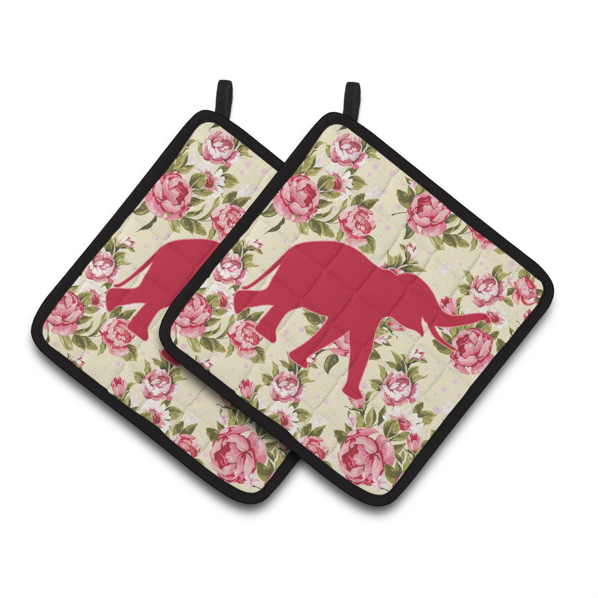 'Caroline'S Treasures Elephant Shabby Chic Yellow Roses Pair Of Pot Holders Bb1011-Rs-Yw-Pthd, 7.5Hx7.5W, Multicolor''