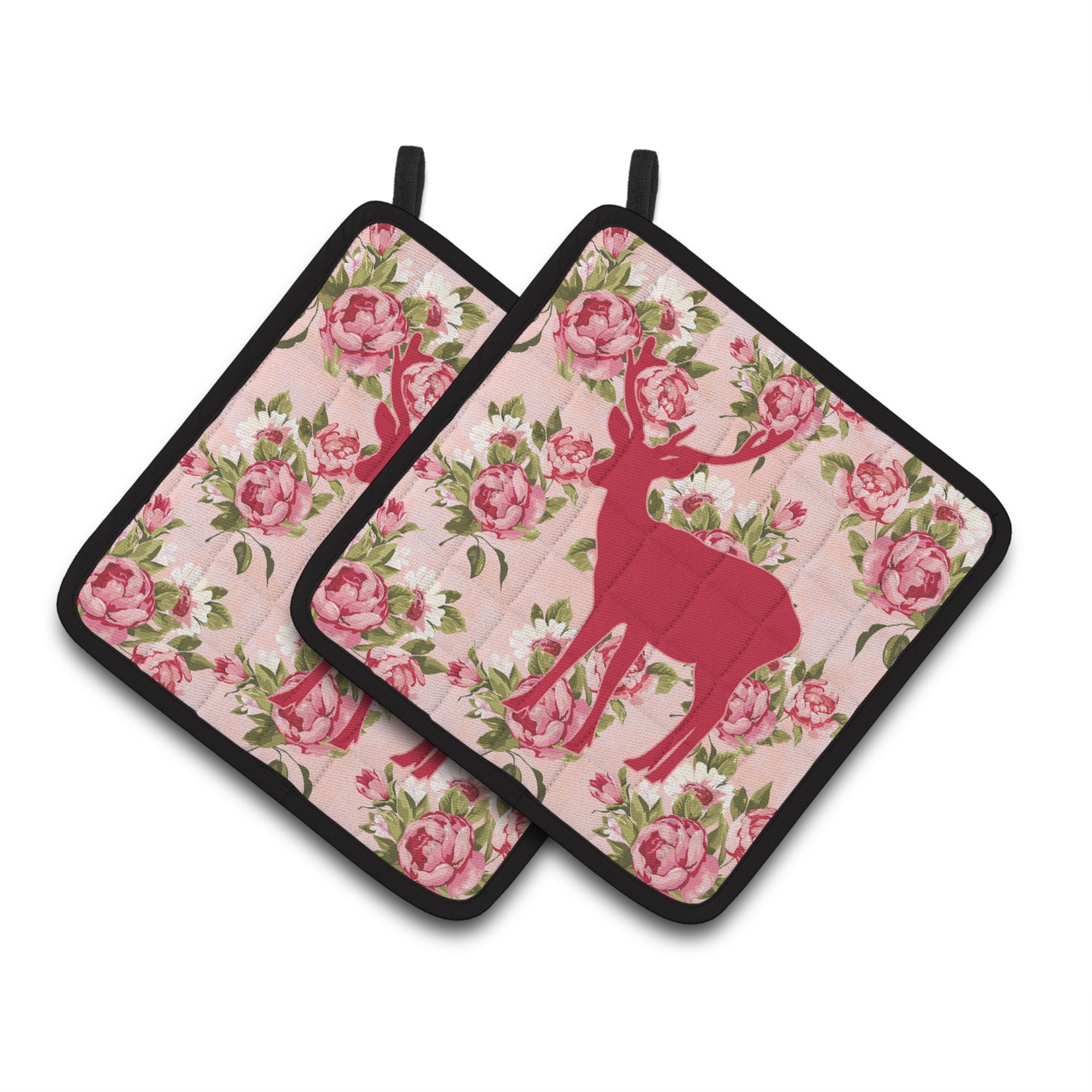 'Caroline'S Treasures Deer Shabby Chic Pink Roses Pair Of Pot Holders Bb1012-Rs-Pk-Pthd, 7.5Hx7.5W, Multicolor''