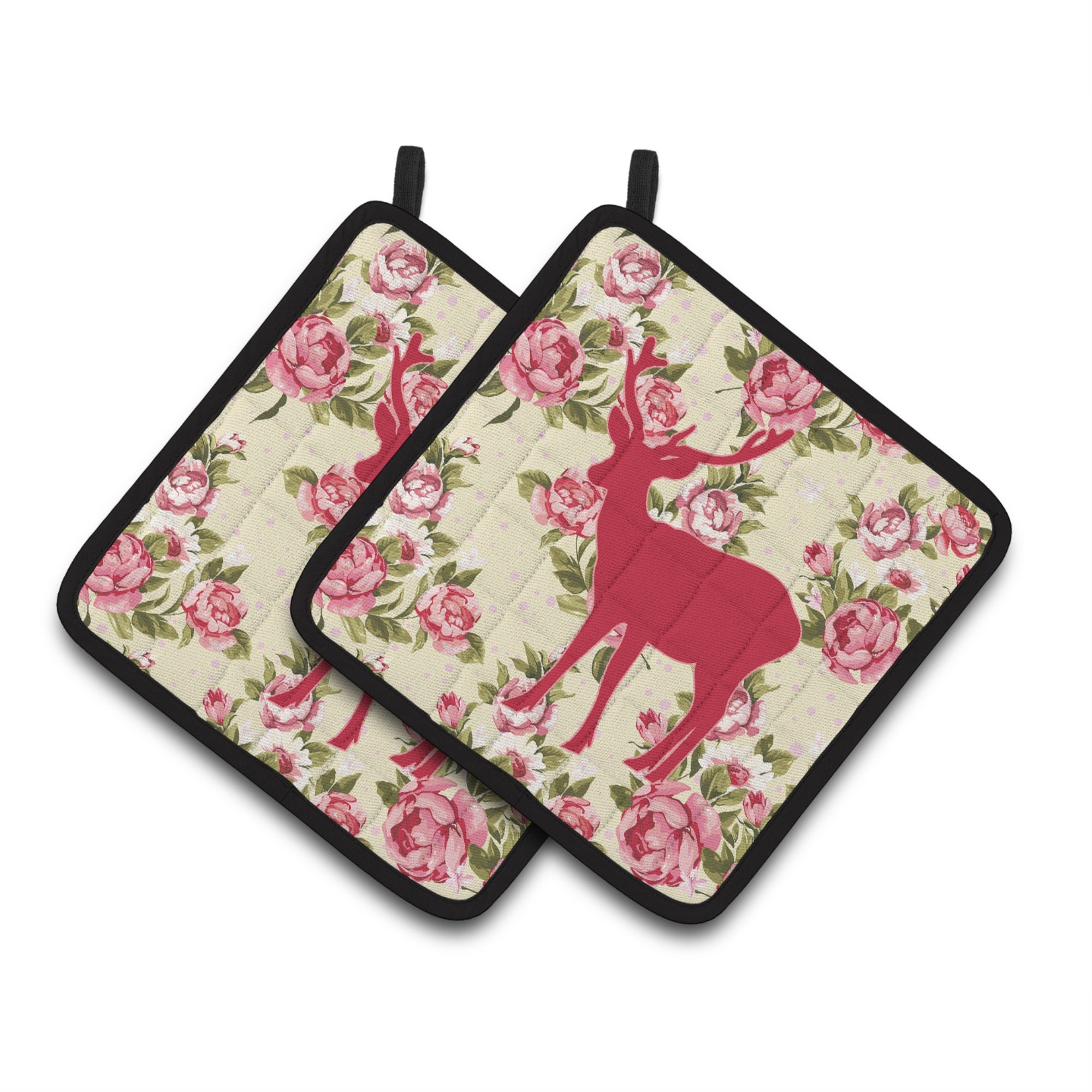 'Caroline'S Treasures Deer Shabby Chic Yellow Roses Pair Of Pot Holders Bb1012-Rs-Yw-Pthd, 7.5Hx7.5W, Multicolor''