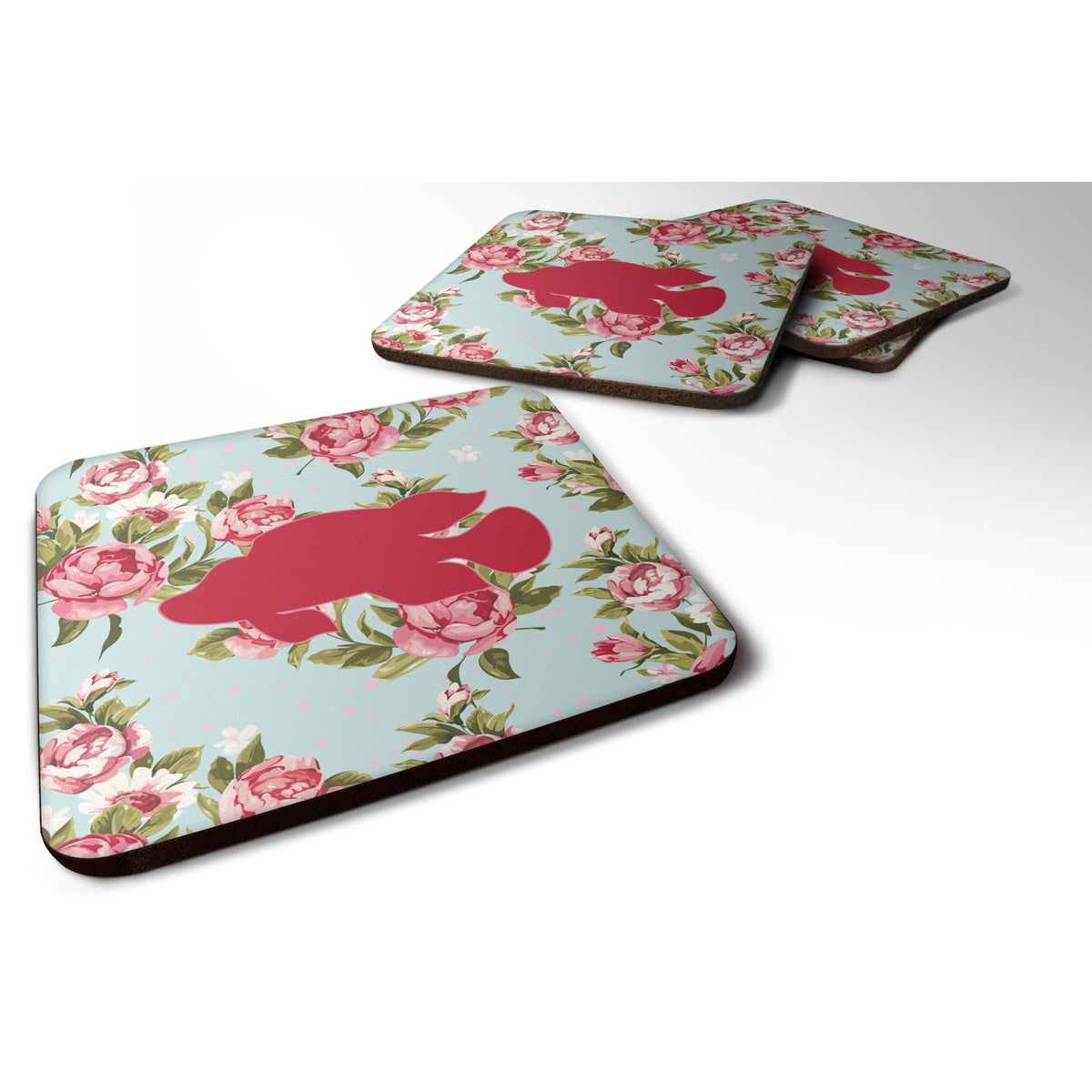 'Caroline'S Treasures Bb1013-Rs-Bu-Fc Fish-Tropical Fish Shabby Chic Blue Roses Foam Coasters (Set Of 4), 3.5'''' H X 3.5'''' W