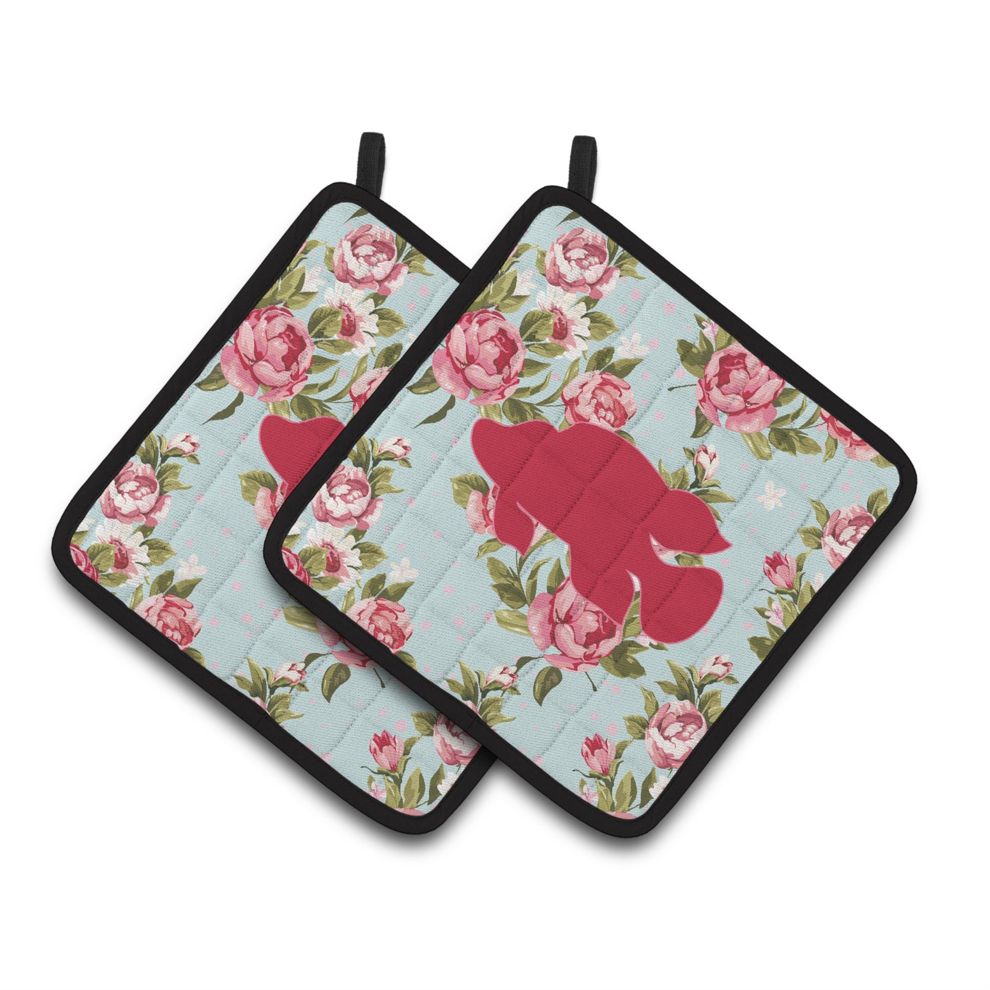 'Caroline'S Treasures Fish - Tropical Fish Shabby Chic Blue Roses Pair Of Pot Holders Bb1013-Rs-Bu-Pthd, 7.5Hx7.5W, Multicolor'