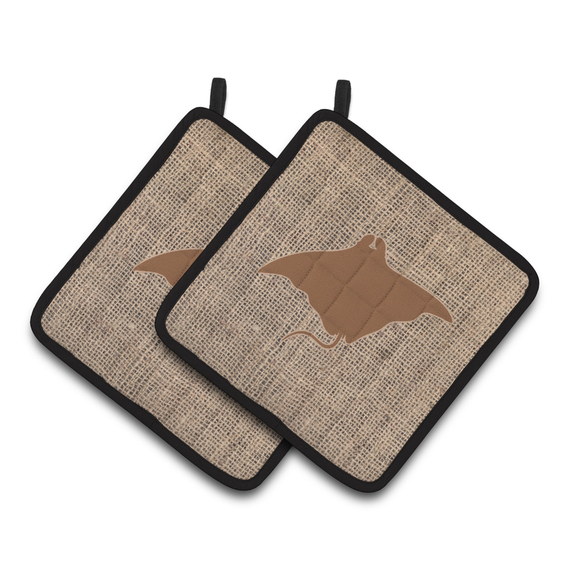 'Caroline'S Treasures Manta Ray Faux Burlap & Brown Pair Of Pot Holders Bb1014-Bl-Bn-Pthd, 7.5Hx7.5W, Multicolor''