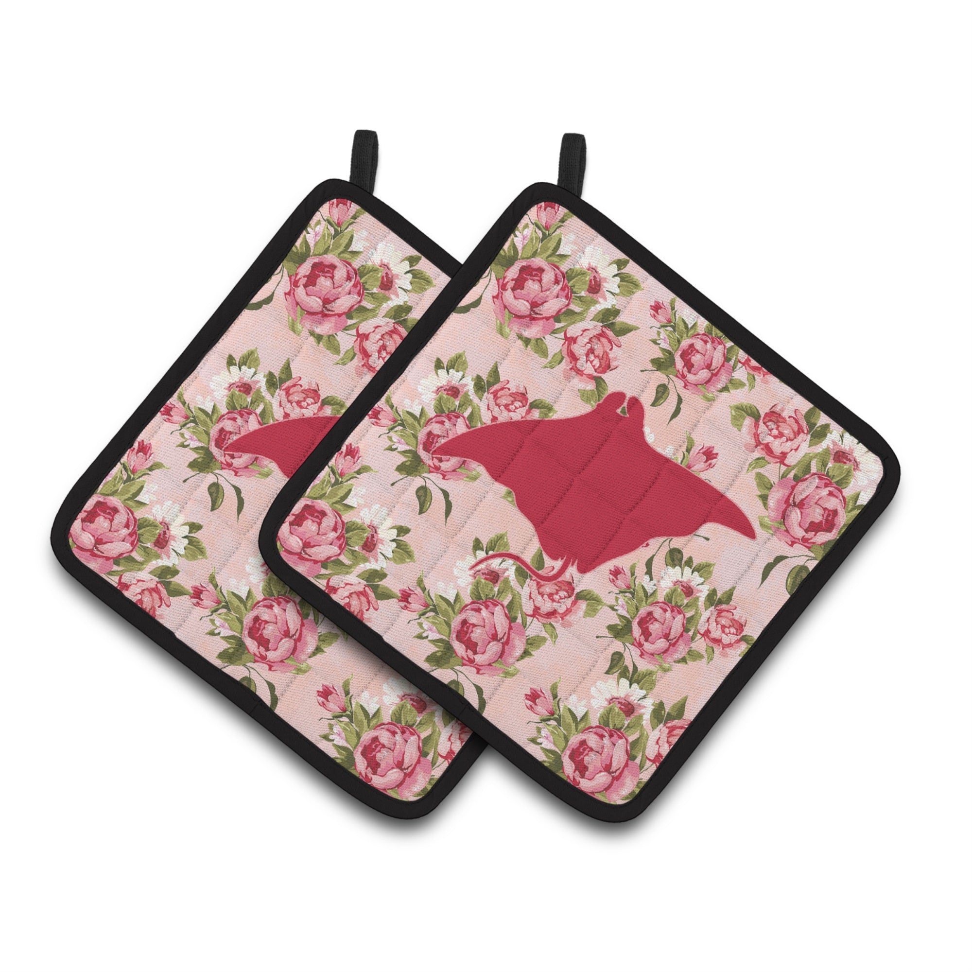 'Caroline'S Treasures Manta Ray Shabby Chic Pink Roses Pair Of Pot Holders Bb1014-Rs-Pk-Pthd, 7.5Hx7.5W, Multicolor''