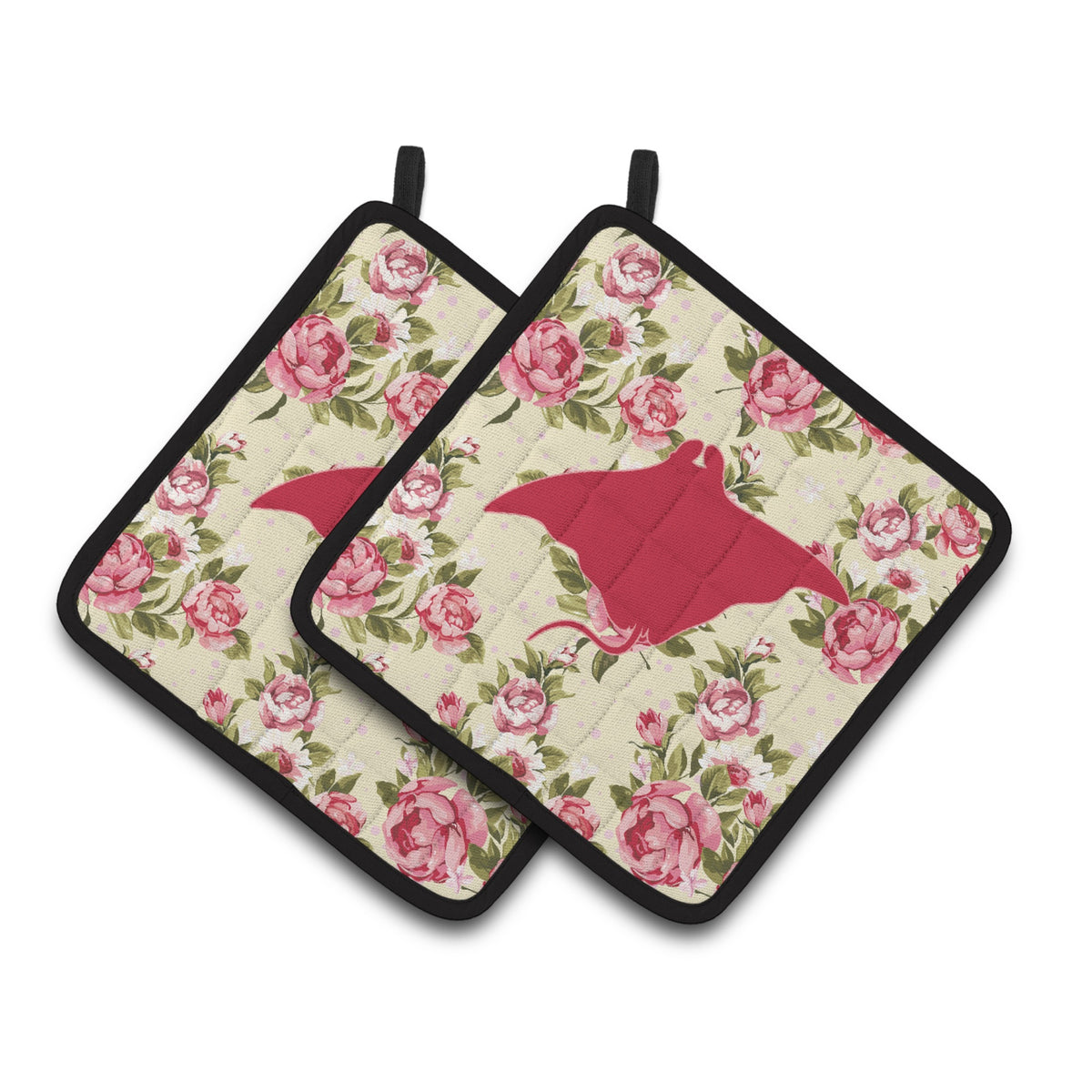 'Caroline'S Treasures Manta Ray Shabby Chic Yellow Roses Pair Of Pot Holders Bb1014-Rs-Yw-Pthd, 7.5Hx7.5W, Multicolor''