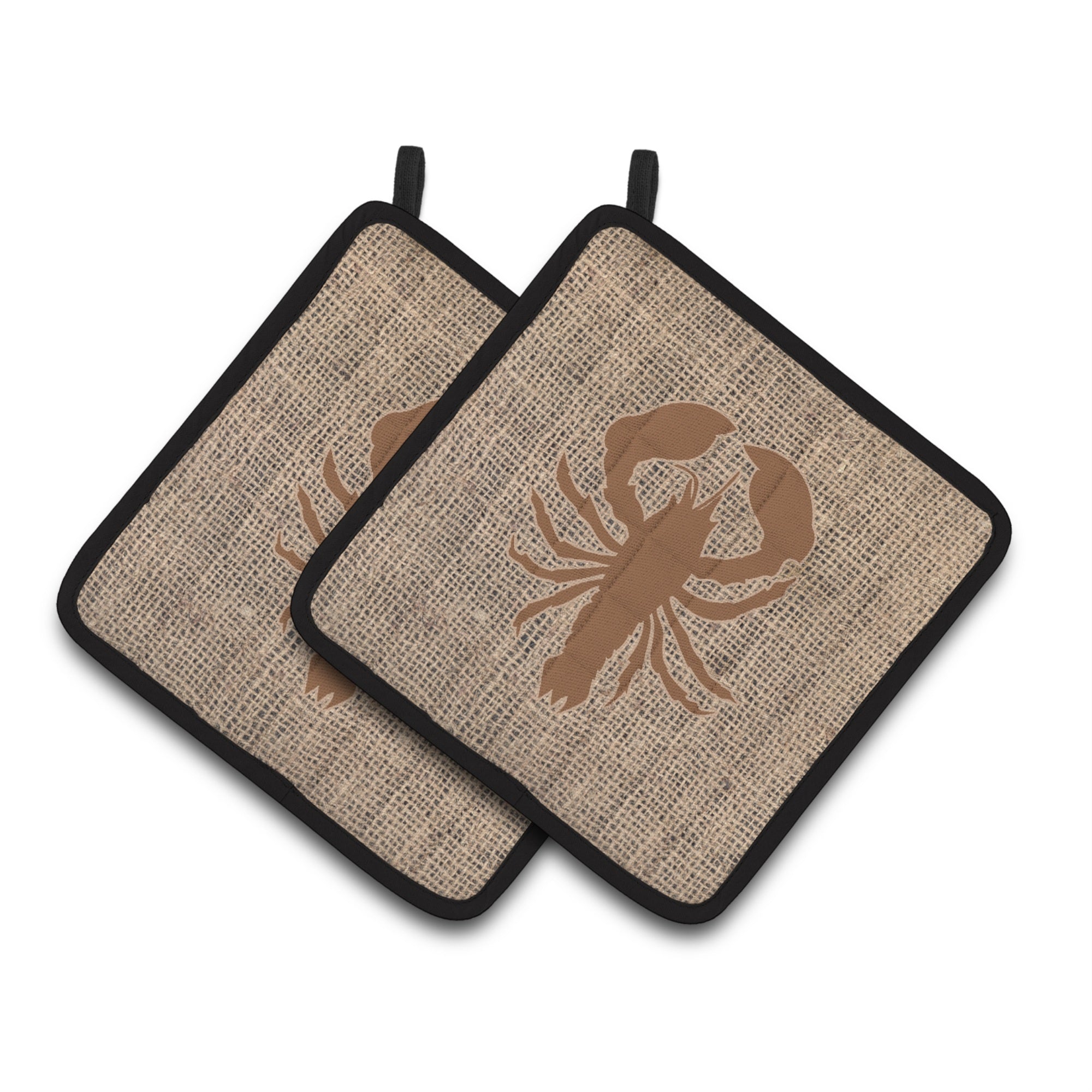 'Caroline'S Treasures Lobster Faux Burlap & Brown Pair Of Pot Holders Bb1015-Bl-Bn-Pthd, 7.5Hx7.5W, Multicolor''
