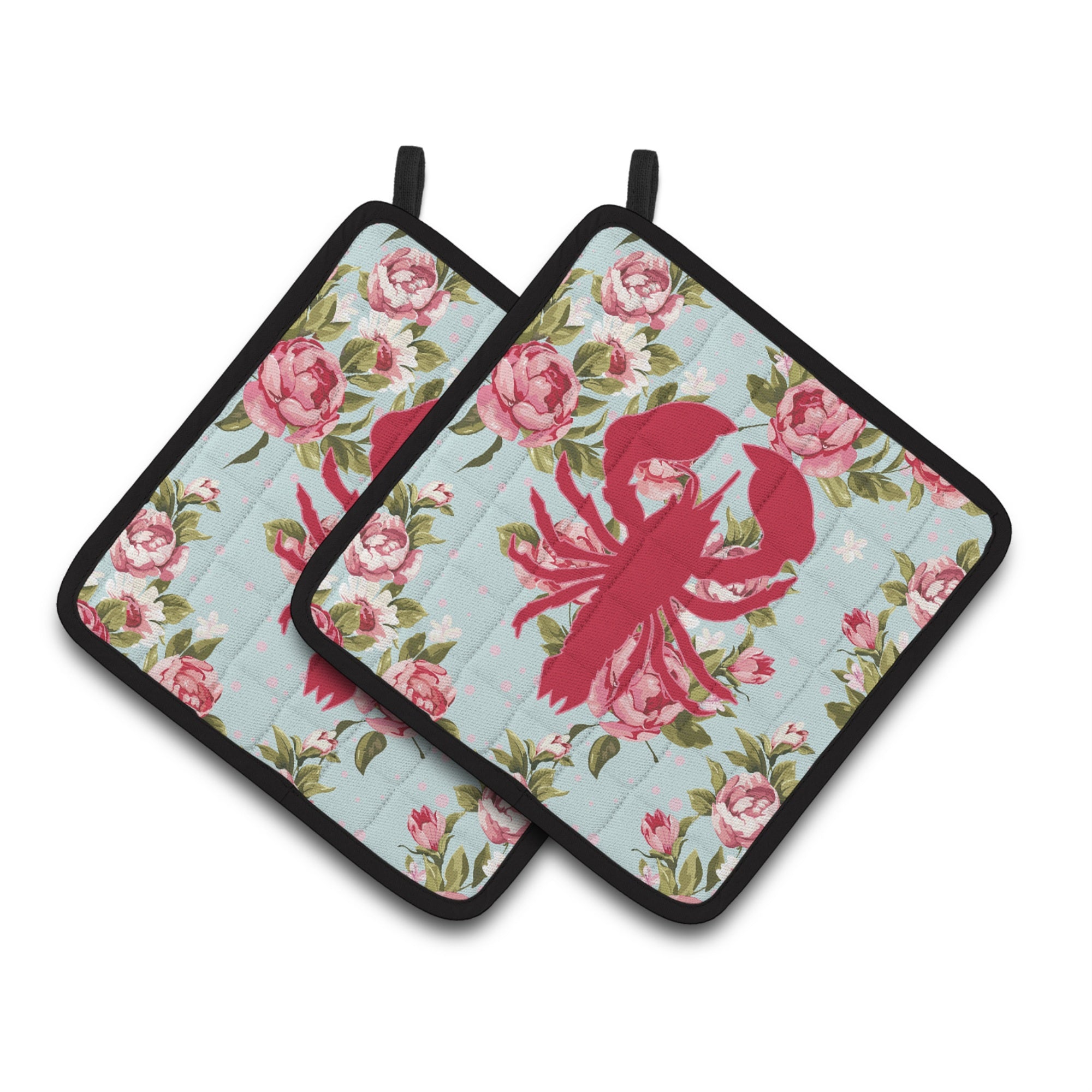 'Caroline'S Treasures Lobster Shabby Chic Blue Roses Pair Of Pot Holders Bb1015-Rs-Bu-Pthd, 7.5Hx7.5W, Multicolor''