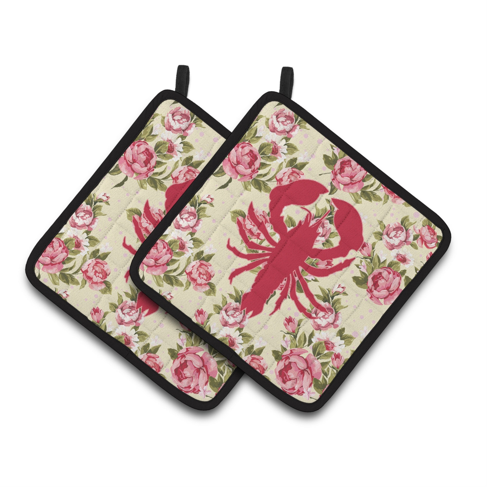 'Caroline'S Treasures Lobster Shabby Chic Yellow Roses Pair Of Pot Holders Bb1015-Rs-Yw-Pthd, 7.5Hx7.5W, Multicolor''