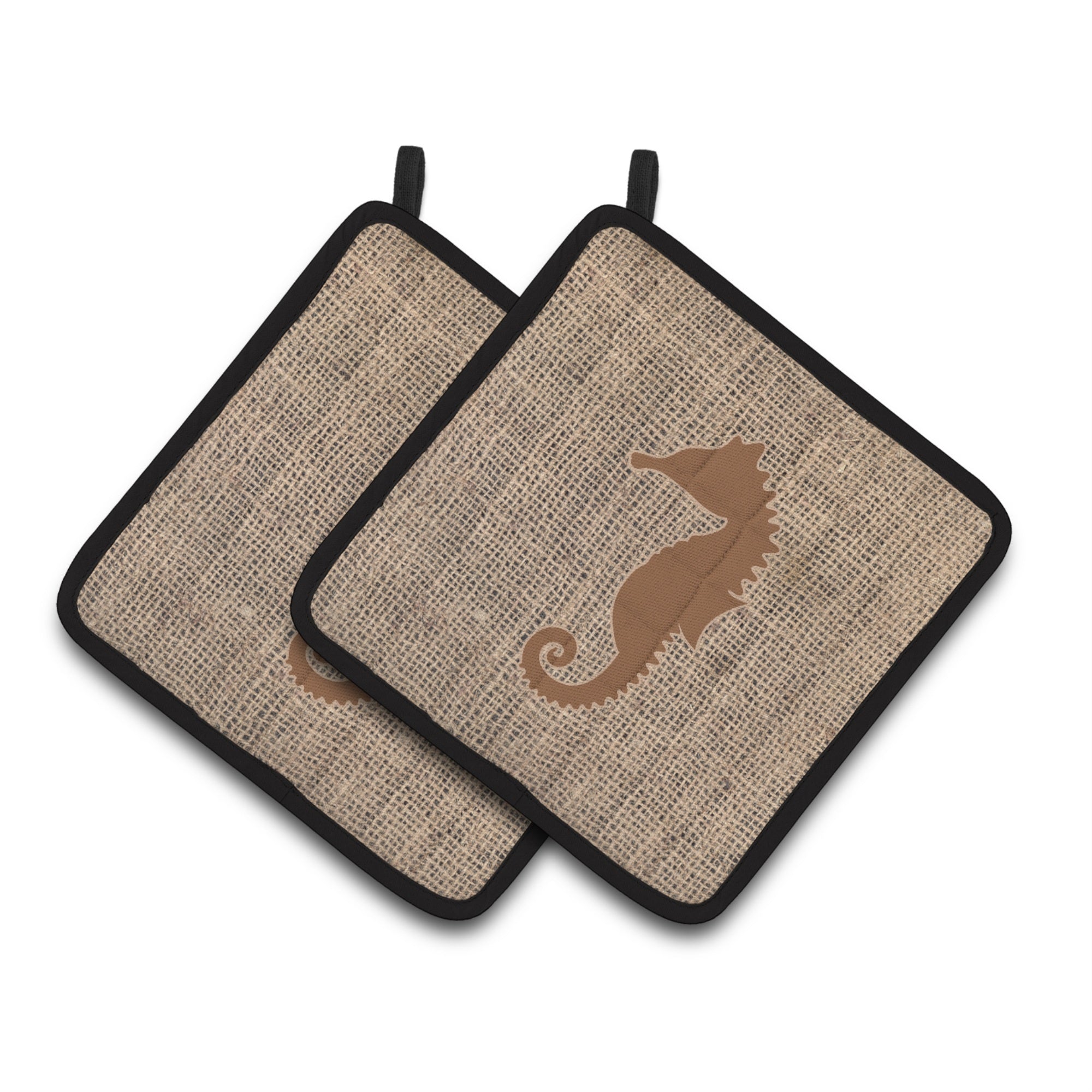 'Caroline'S Treasures Sea Horse Faux Burlap & Brown Pair Of Pot Holders Bb1018-Bl-Bn-Pthd, 7.5Hx7.5W, Multicolor''