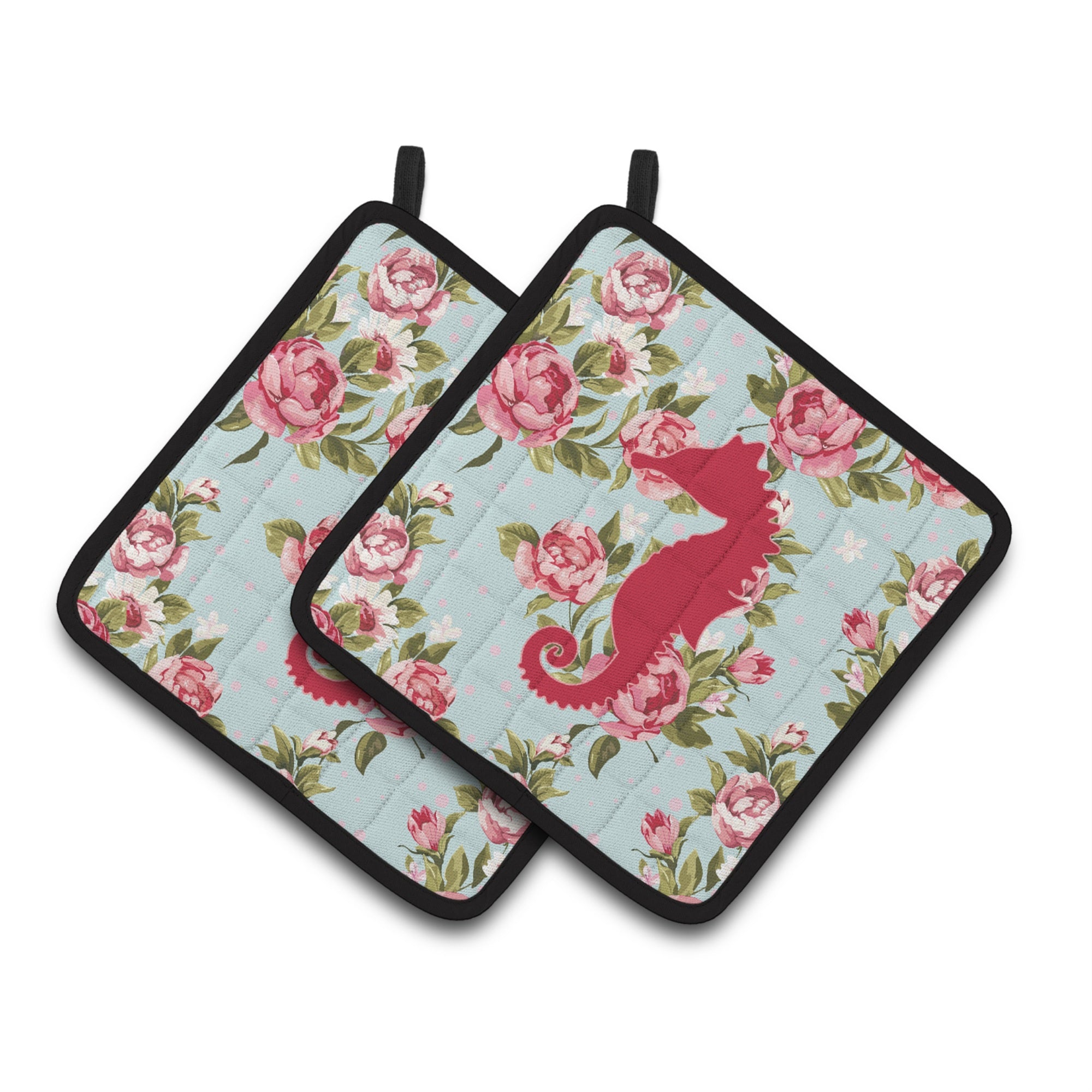 'Caroline'S Treasures Sea Horse Shabby Chic Blue Roses Pair Of Pot Holders Bb1018-Rs-Bu-Pthd, 7.5Hx7.5W, Multicolor''