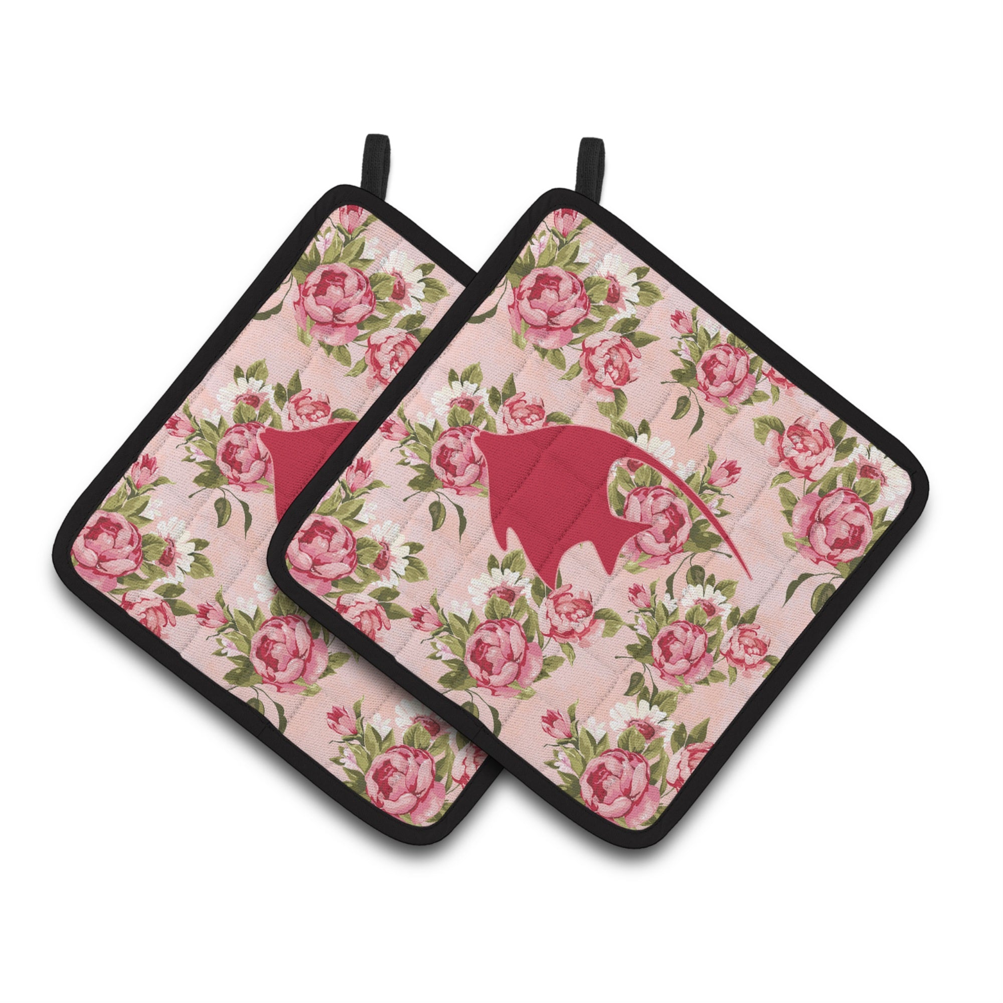 'Caroline'S Treasures Fish - Angel Fish Shabby Chic Pink Roses Pair Of Pot Holders Bb1019-Rs-Pk-Pthd, 7.5Hx7.5W, Multicolor''