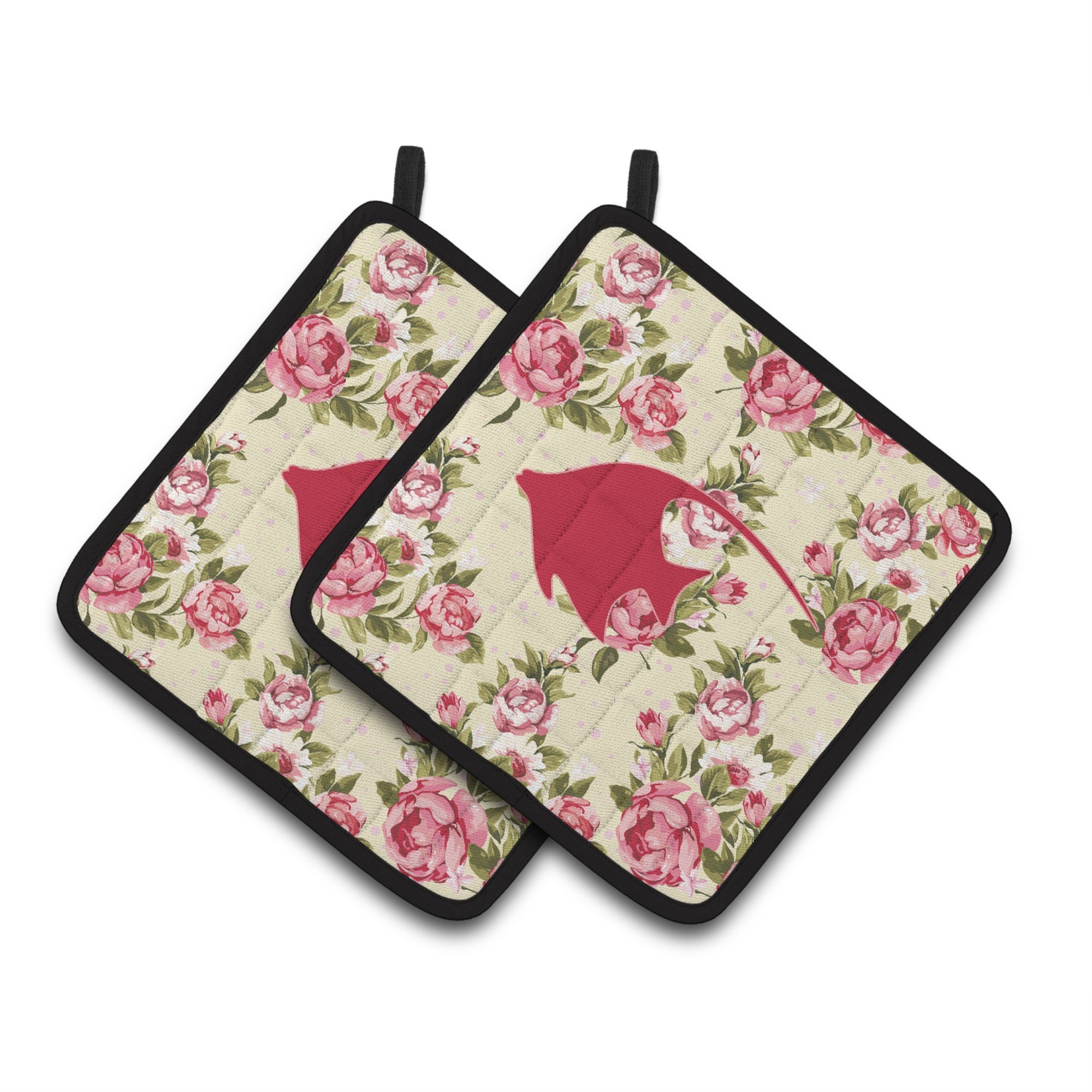 'Caroline'S Treasures Fish - Angel Fish Shabby Chic Yellow Roses Pair Of Pot Holders Bb1019-Rs-Yw-Pthd, 7.5Hx7.5W, Multicolor''