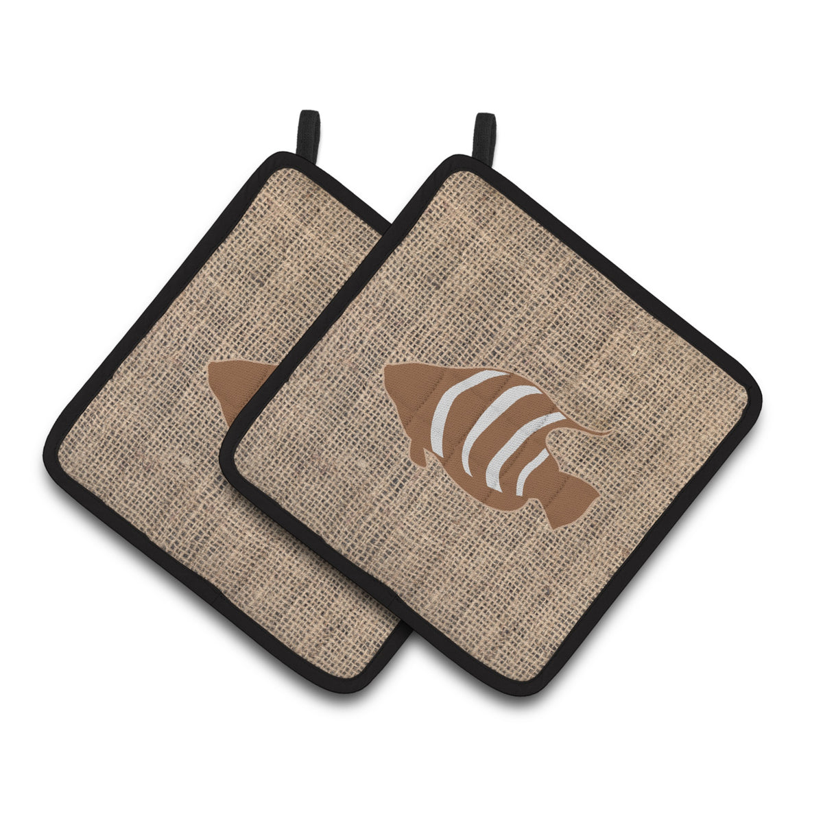 'Caroline'S Treasures Fish Faux Burlap & Brown Pair Of Pot Holders Bb1020-Bl-Bn-Pthd, 7.5Hx7.5W, Multicolor''
