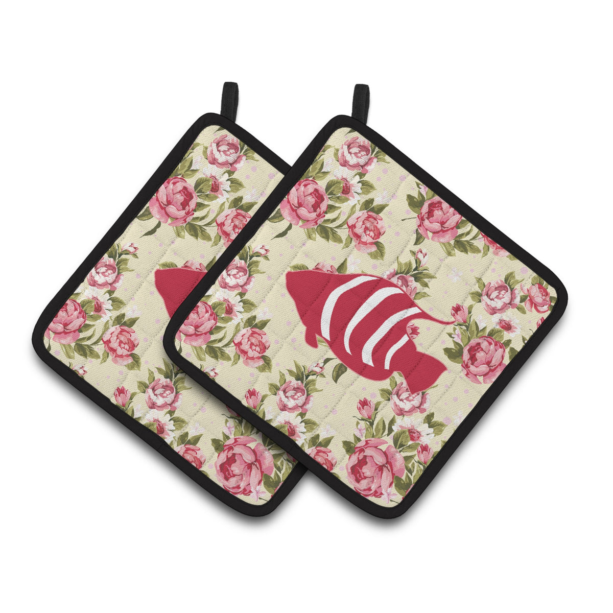 'Caroline'S Treasures Fish Shabby Chic Yellow Roses Pair Of Pot Holders Bb1020-Rs-Yw-Pthd, 7.5Hx7.5W, Multicolor''
