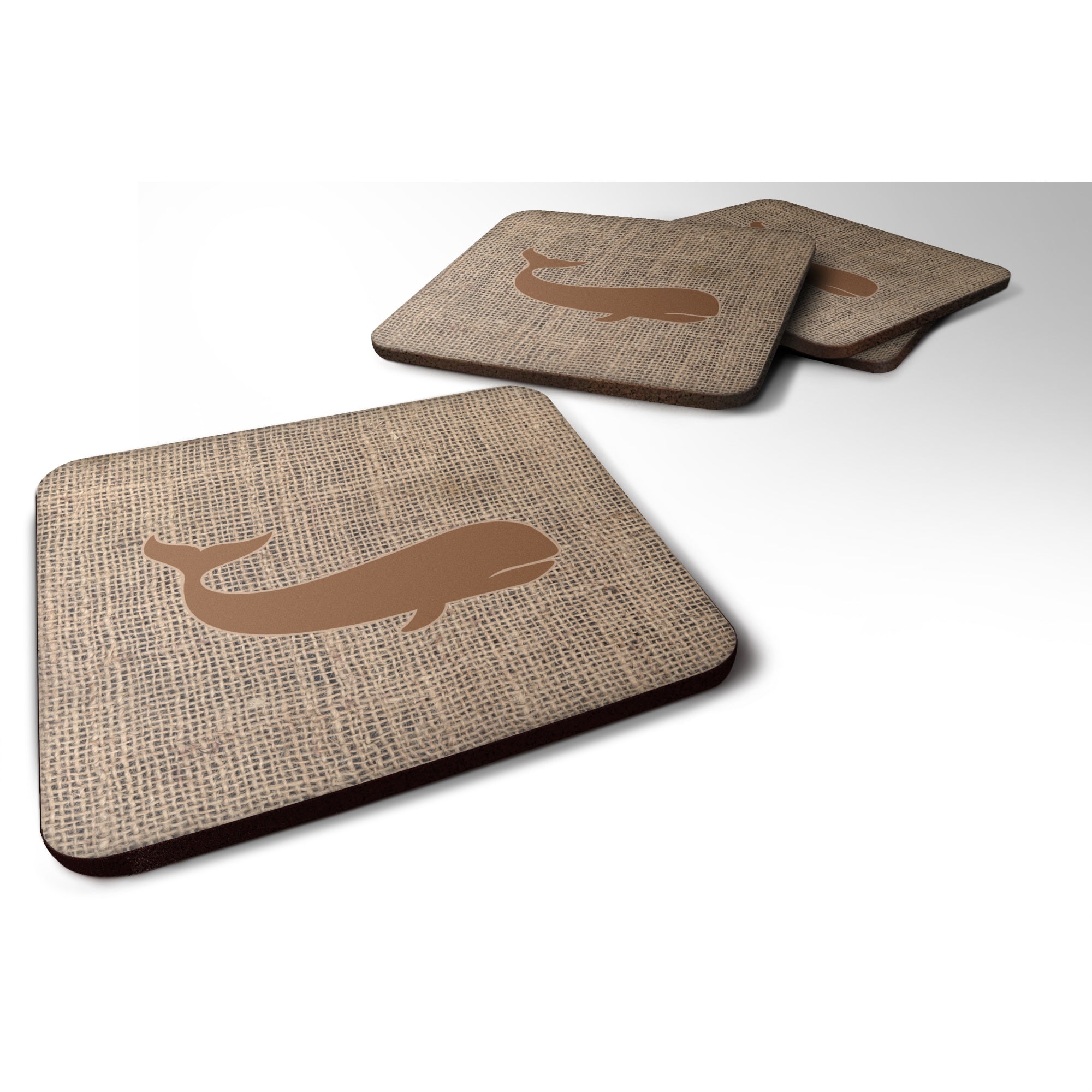 'Caroline'S Treasures Bb1021-Bl-Bn-Fc Whale Burlap And Brown Foam Coasters (Set Of 4), 3.5'''' H X 3.5'''' W, Multicolor''