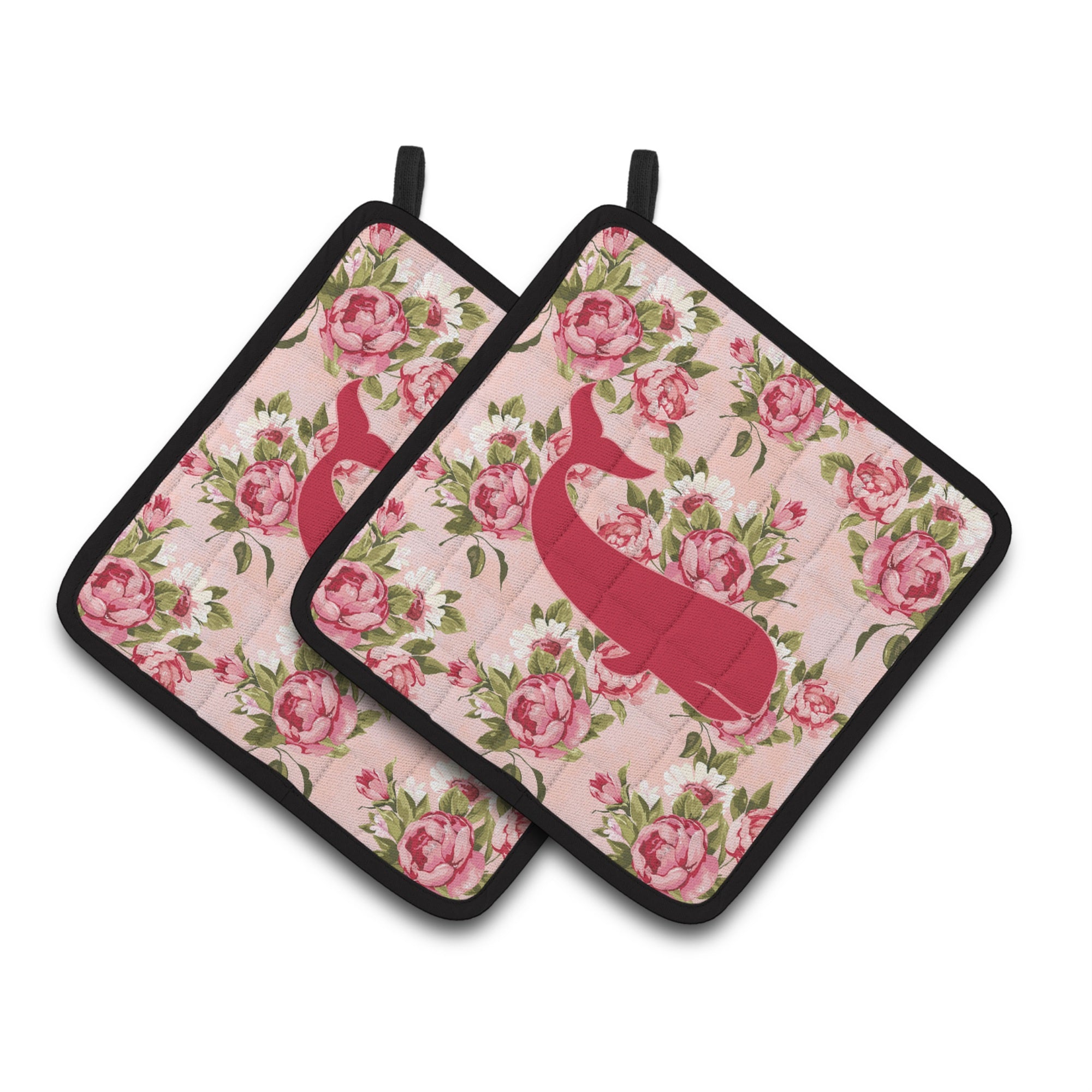 'Caroline'S Treasures Whale Shabby Chic Pink Roses Pair Of Pot Holders Bb1021-Rs-Pk-Pthd, 7.5Hx7.5W, Multicolor''