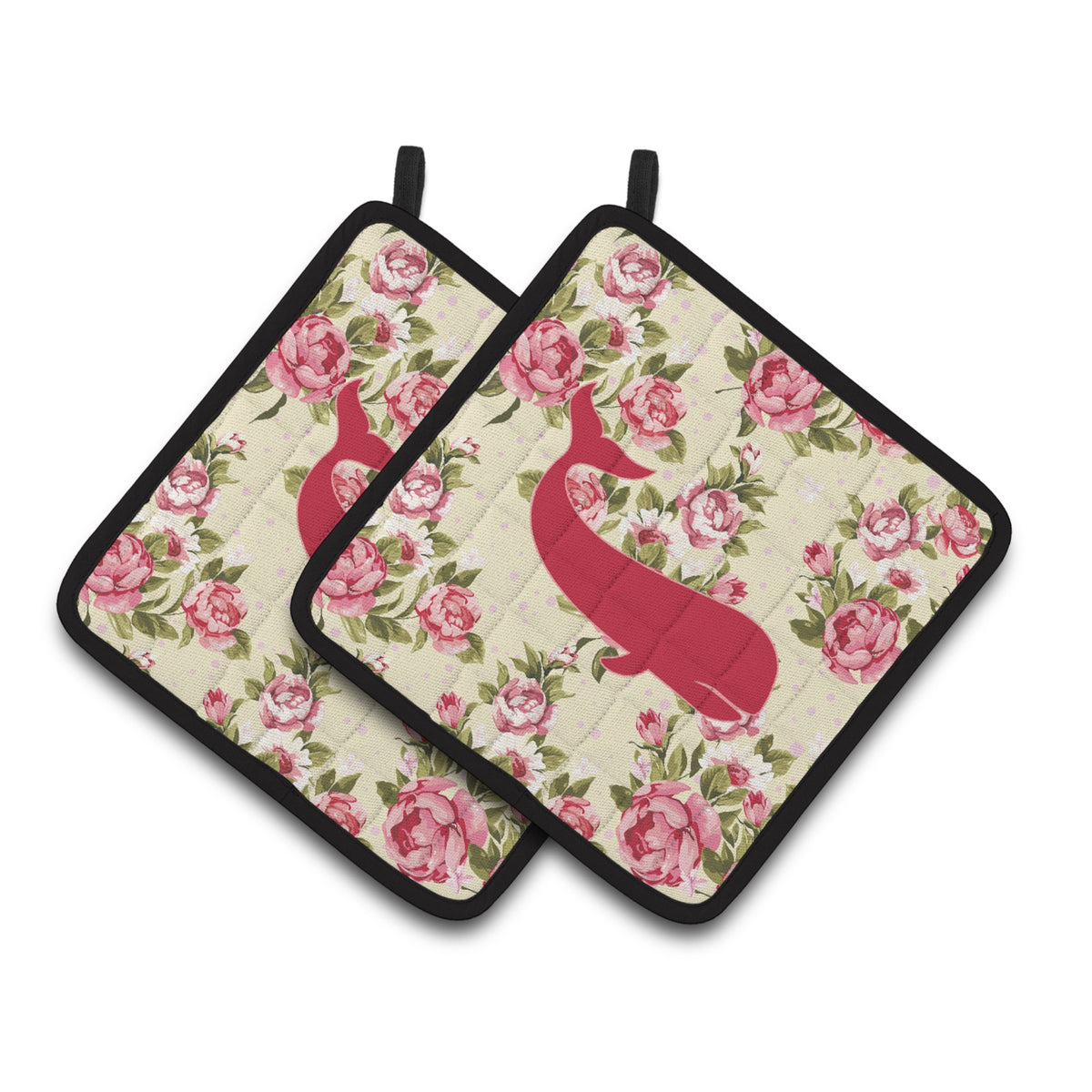 'Caroline'S Treasures Whale Shabby Chic Yellow Roses Pair Of Pot Holders Bb1021-Rs-Yw-Pthd, 7.5Hx7.5W, Multicolor''