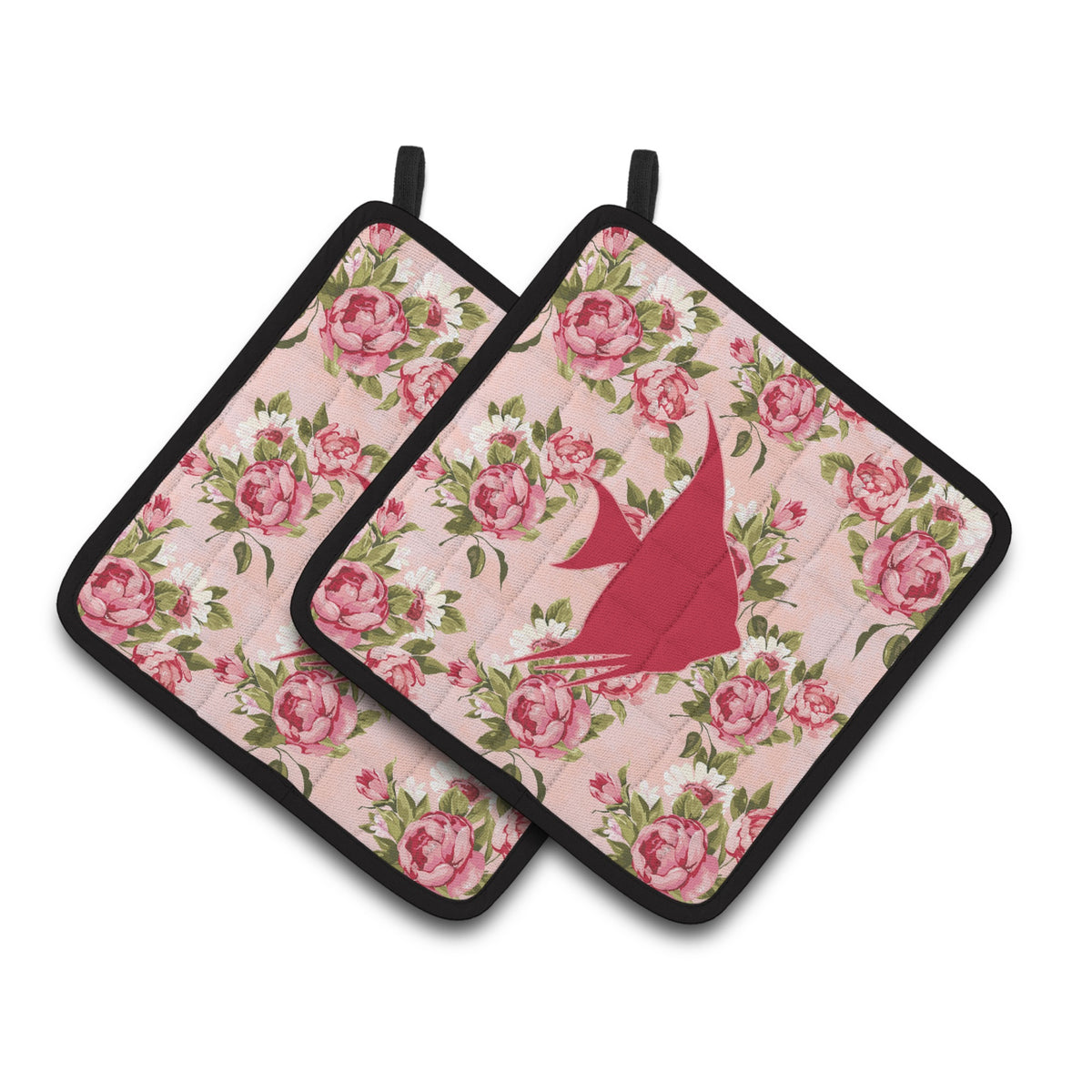 'Caroline'S Treasures Fish - Angel Fish Shabby Chic Pink Roses Pair Of Pot Holders Bb1022-Rs-Pk-Pthd, 7.5Hx7.5W, Multicolor''
