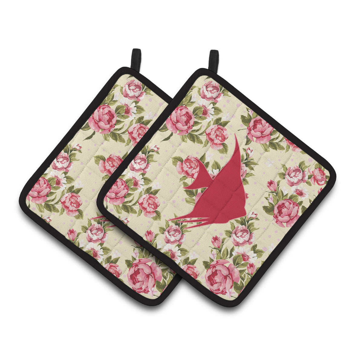 'Caroline'S Treasures Fish - Angel Fish Shabby Chic Yellow Roses Pair Of Pot Holders Bb1022-Rs-Yw-Pthd, 7.5Hx7.5W, Multicolor''