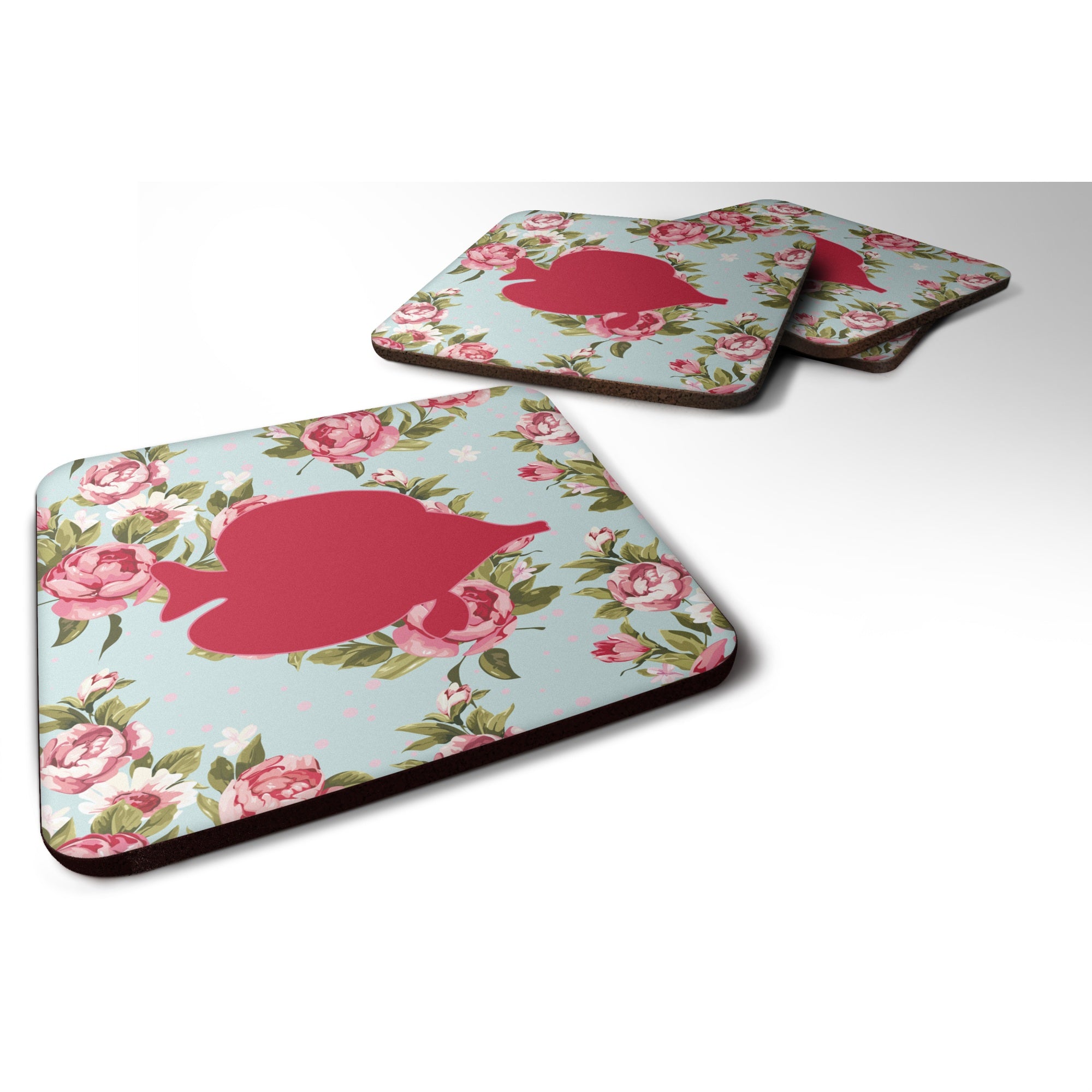 'Caroline'S Treasures Bb1023-Rs-Bu-Fc Fish-Tang Fish Shabby Chic Blue Roses Foam Coasters (Set Of 4), 3.5'''' H X 3.5'''' W, Mu