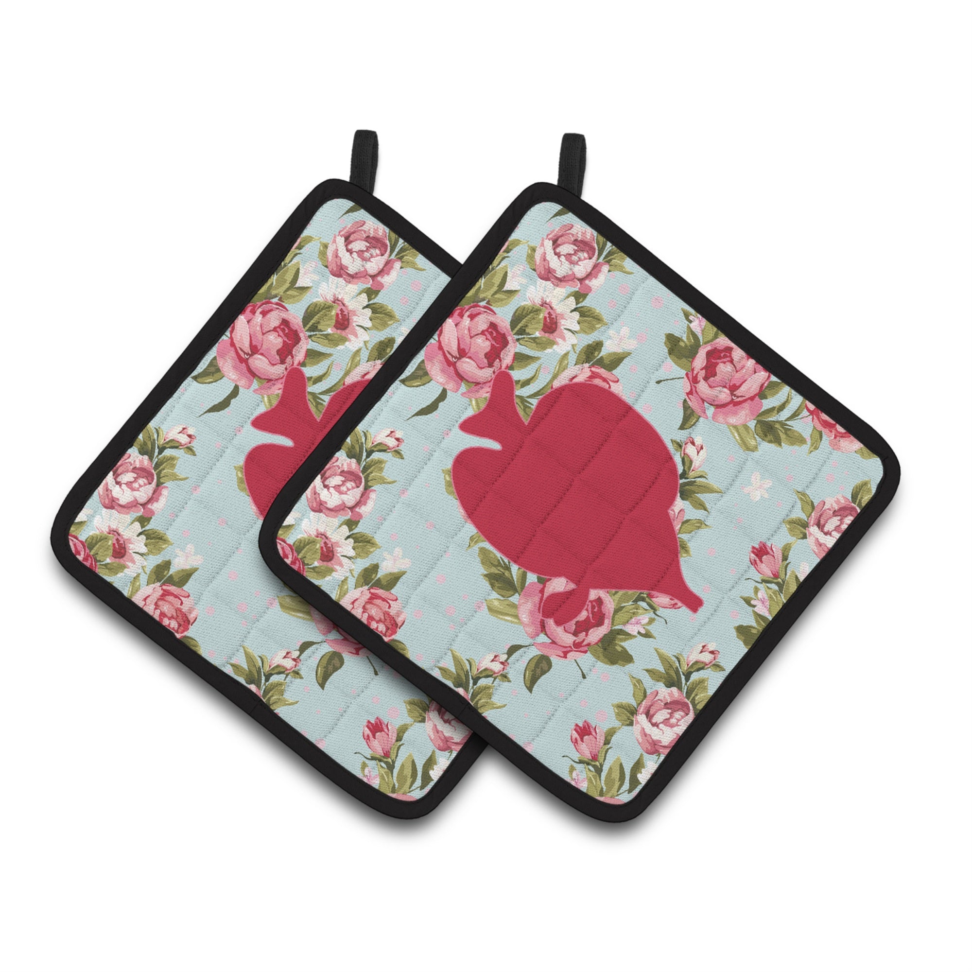 'Caroline'S Treasures Fish - Tang Fish Shabby Chic Blue Roses Pair Of Pot Holders Bb1023-Rs-Bu-Pthd, 7.5Hx7.5W, Multicolor''