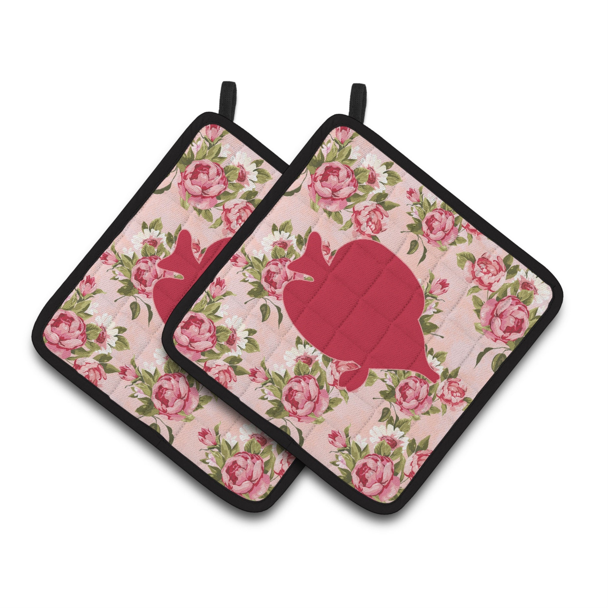 'Caroline'S Treasures Fish - Tang Fish Shabby Chic Pink Roses Pair Of Pot Holders Bb1023-Rs-Pk-Pthd, 7.5Hx7.5W, Multicolor''