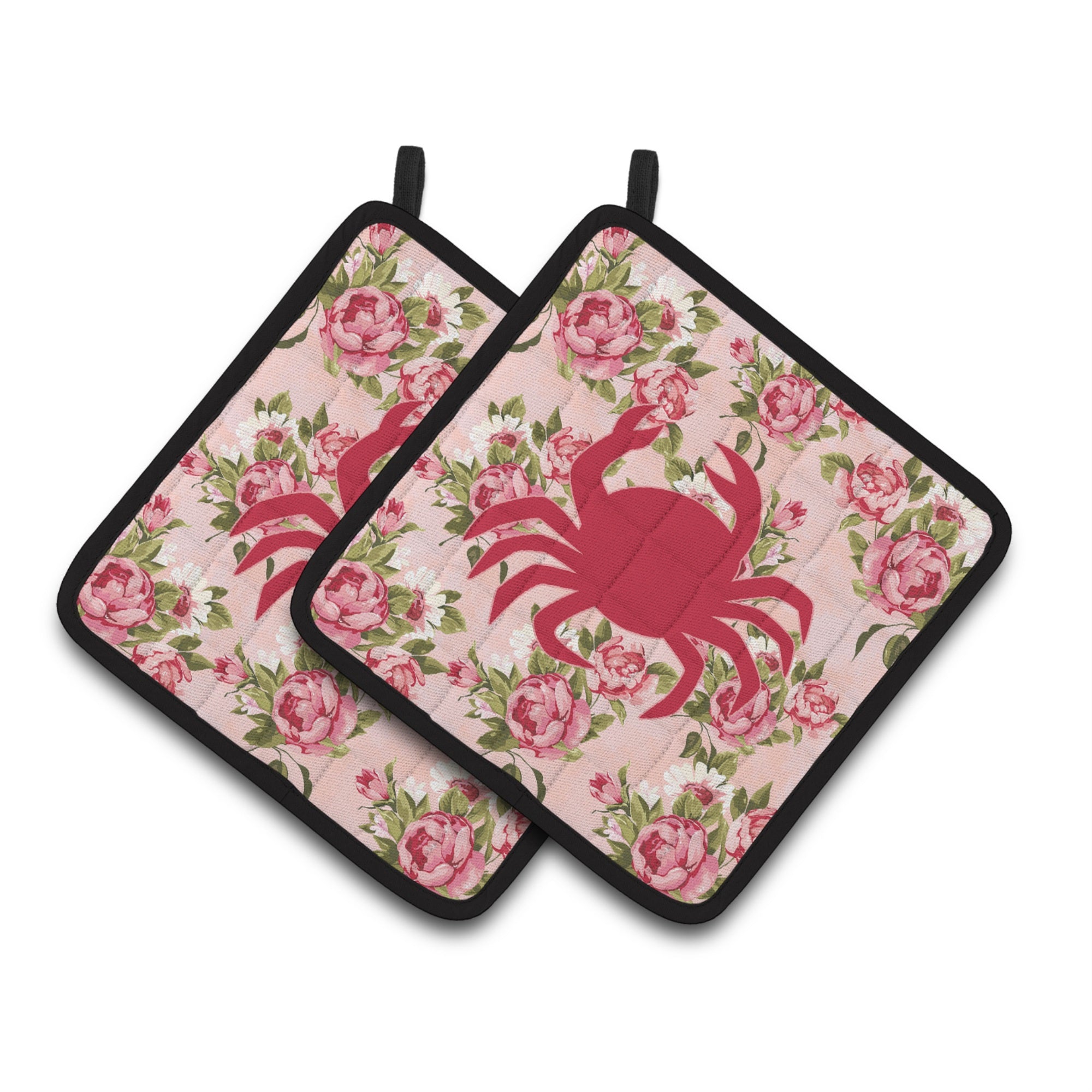 'Caroline'S Treasures Crab Shabby Chic Pink Roses Pair Of Pot Holders Bb1024-Rs-Pk-Pthd, 7.5Hx7.5W, Multicolor''