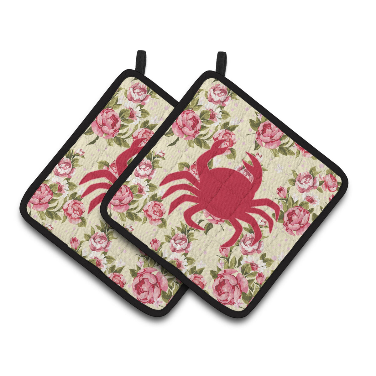 'Caroline'S Treasures Crab Shabby Chic Yellow Roses Pair Of Pot Holders Bb1024-Rs-Yw-Pthd, 7.5Hx7.5W, Multicolor''