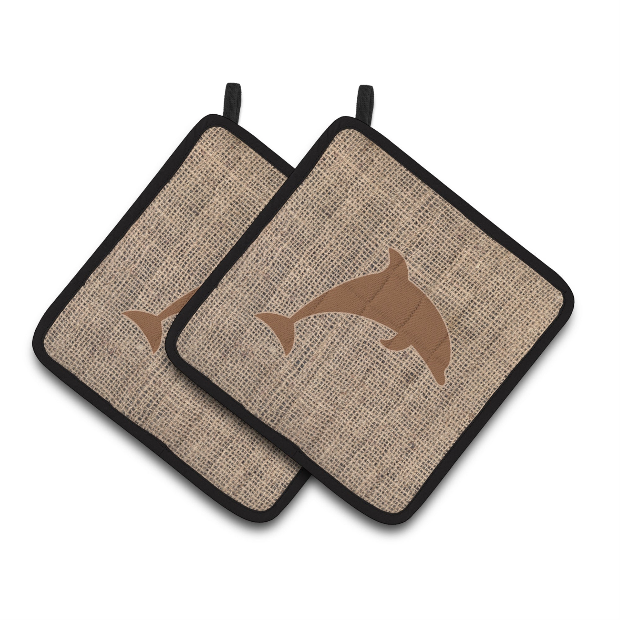 'Caroline'S Treasures Dolphin Faux Burlap & Brown Pair Of Pot Holders Bb1025-Bl-Bn-Pthd, 7.5Hx7.5W, Multicolor''